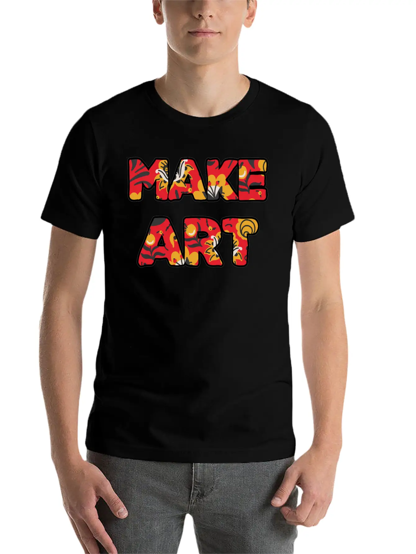 Make Art Red Floral Classic Cotton Tee – Unisex Comfort For Any Season
