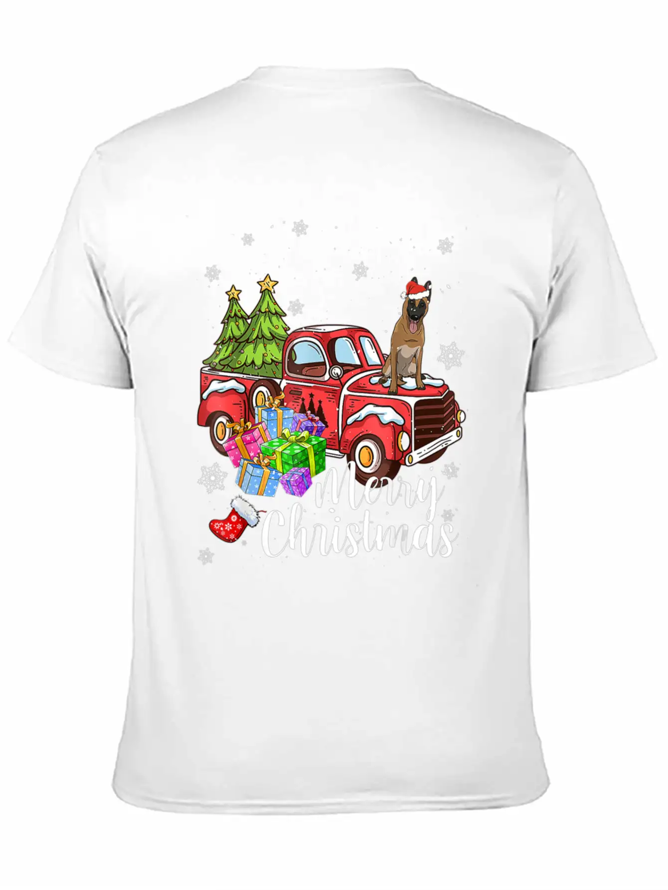 Malinois Riding Red Truck Xmas Merry Christmas Essential Cotton Tee For Daily Outfits – Unisex Style