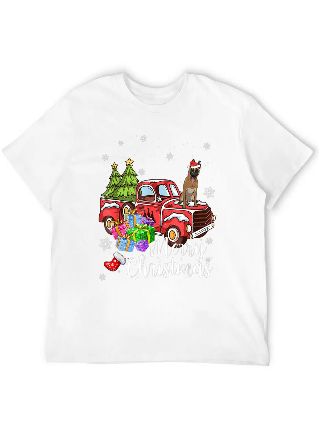 Malinois Riding Red Truck Xmas Merry Christmas Essential Cotton Tee For Daily Outfits – Unisex Style
