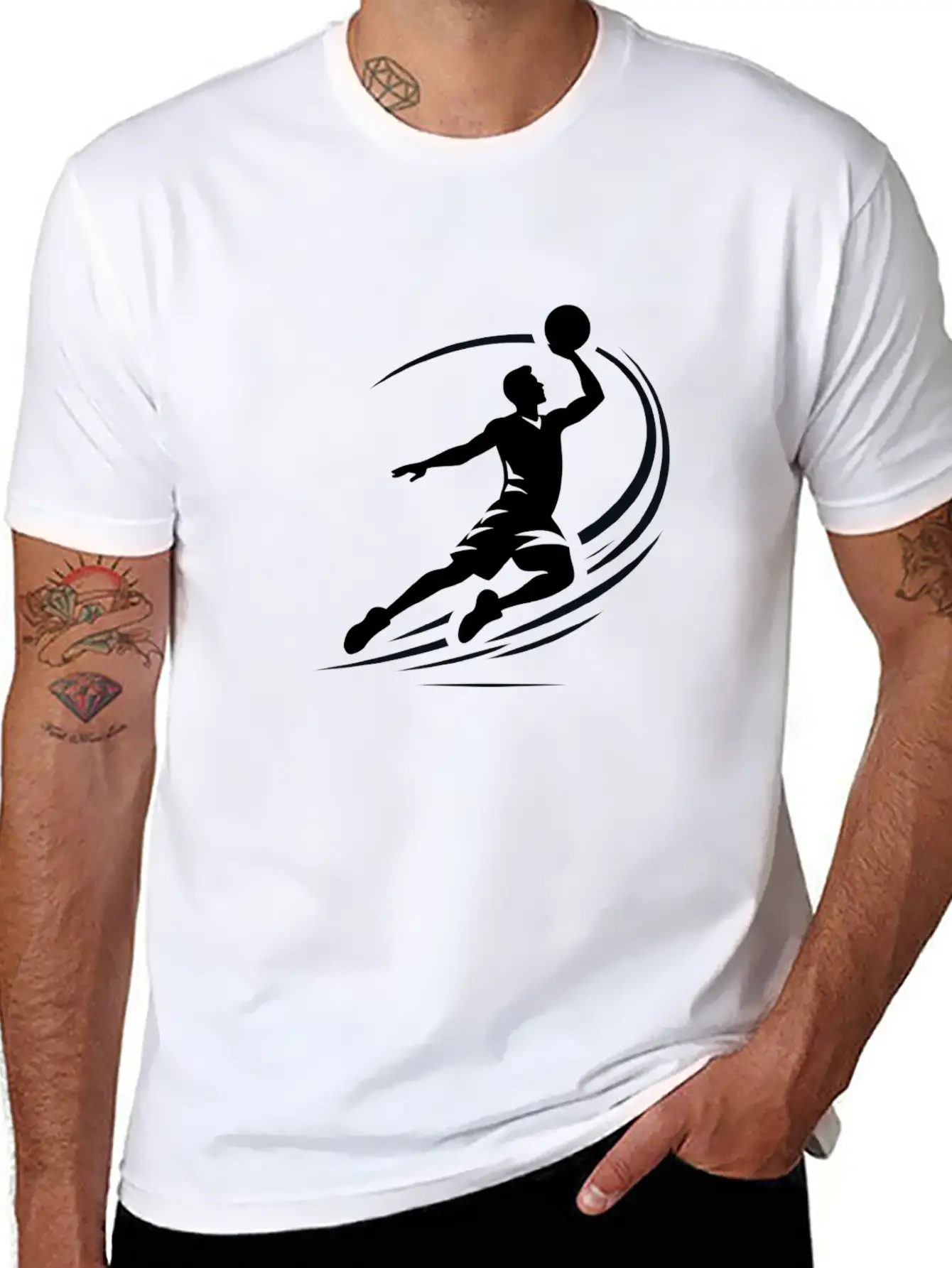 Man Basketball Athlete Silhouett Timeless Short Sleeve Tee – Comfy And Minimalist Design