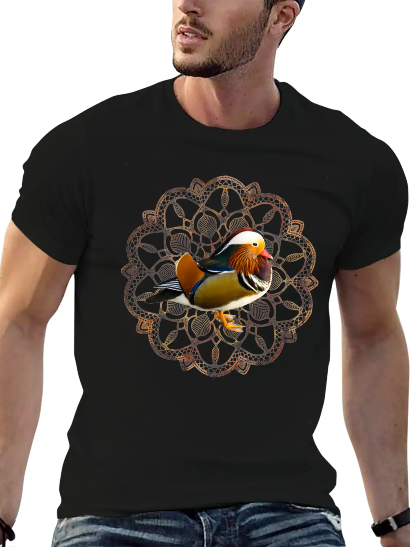 Mandarin Duck Fall Autumn Mandala Orange Leaves Essential Cotton Tee For Daily Outfits – Unisex Style
