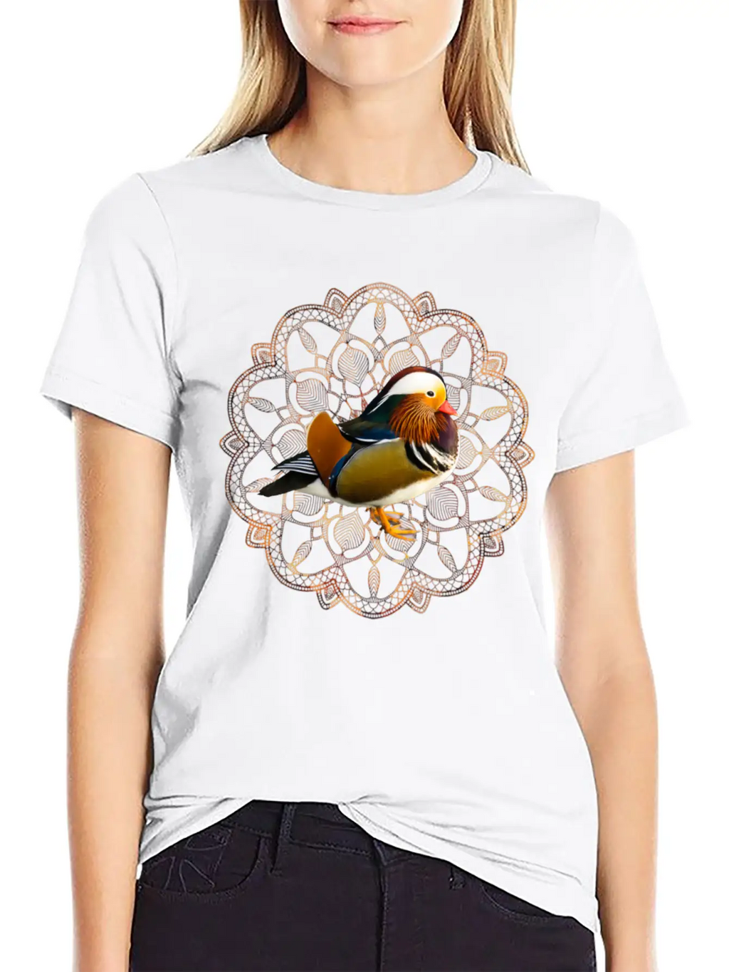 Mandarin Duck Fall Autumn Mandala Orange Leaves Essential Cotton Tee For Daily Outfits – Unisex Style