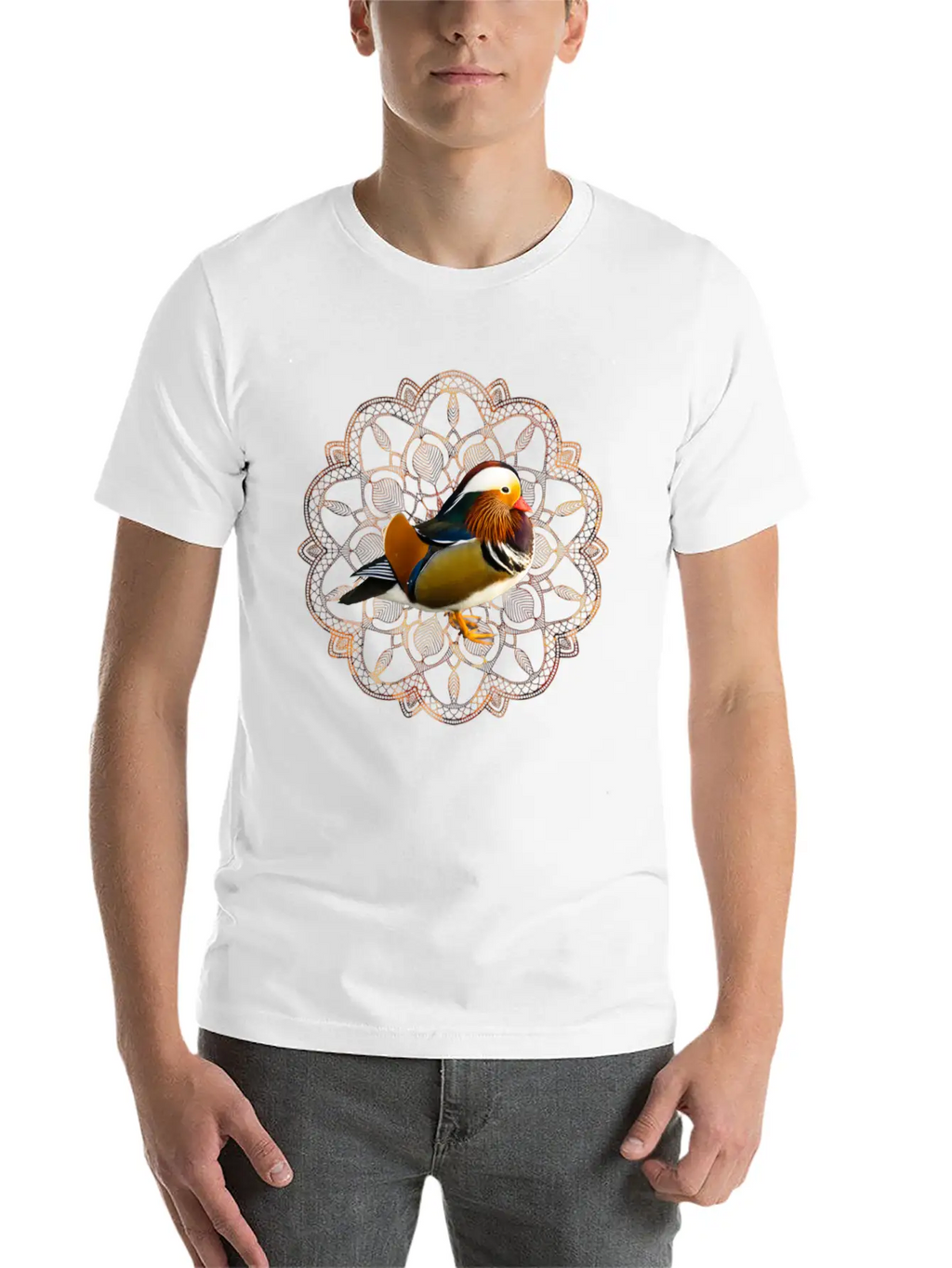 Mandarin Duck Fall Autumn Mandala Orange Leaves Essential Cotton Tee For Daily Outfits – Unisex Style