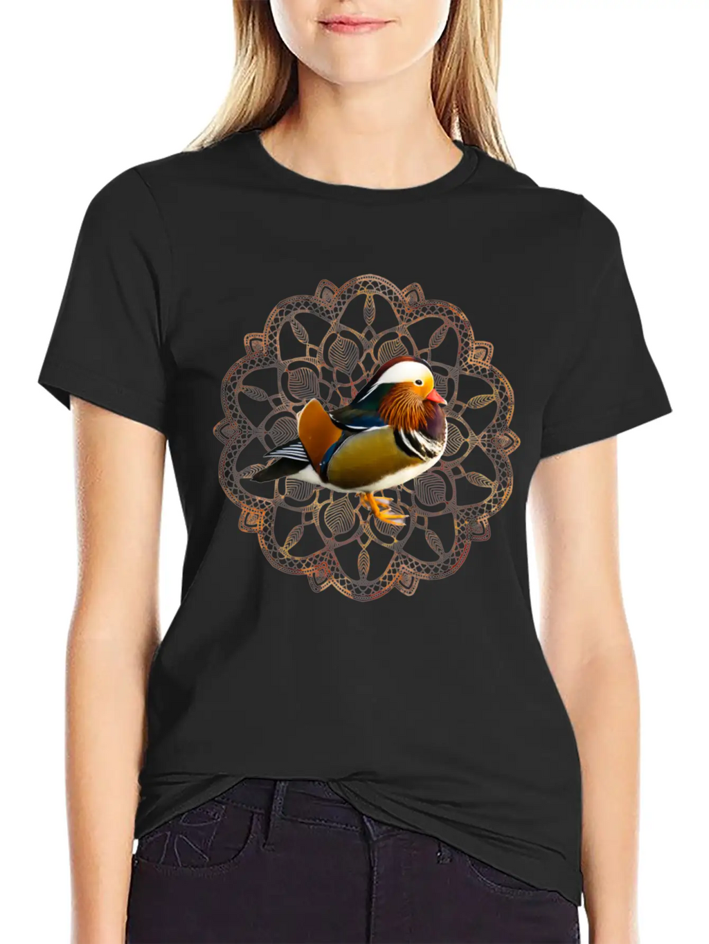Mandarin Duck Fall Autumn Mandala Orange Leaves Essential Cotton Tee For Daily Outfits – Unisex Style