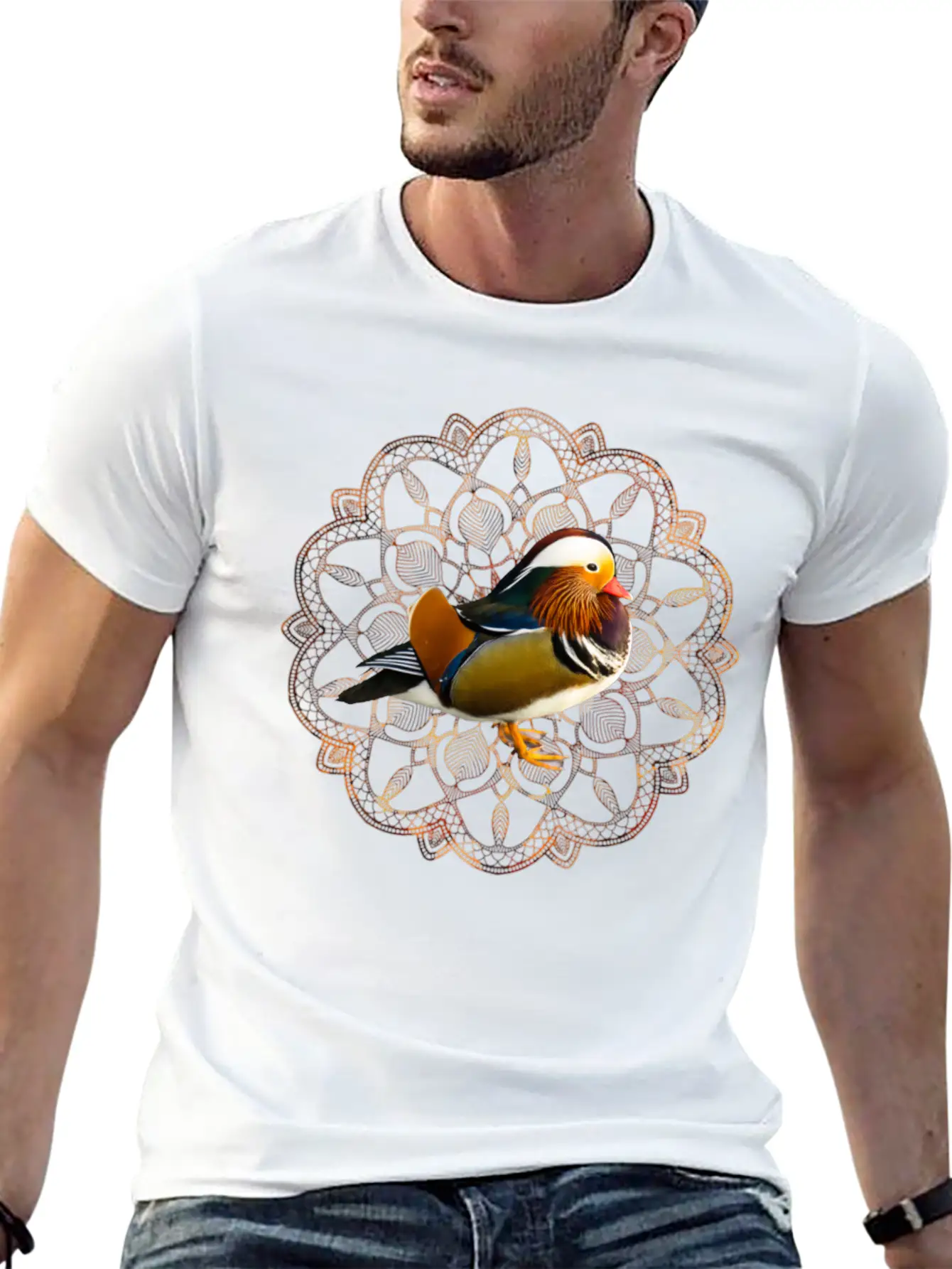 Mandarin Duck Fall Autumn Mandala Orange Leaves Essential Cotton Tee For Daily Outfits – Unisex Style