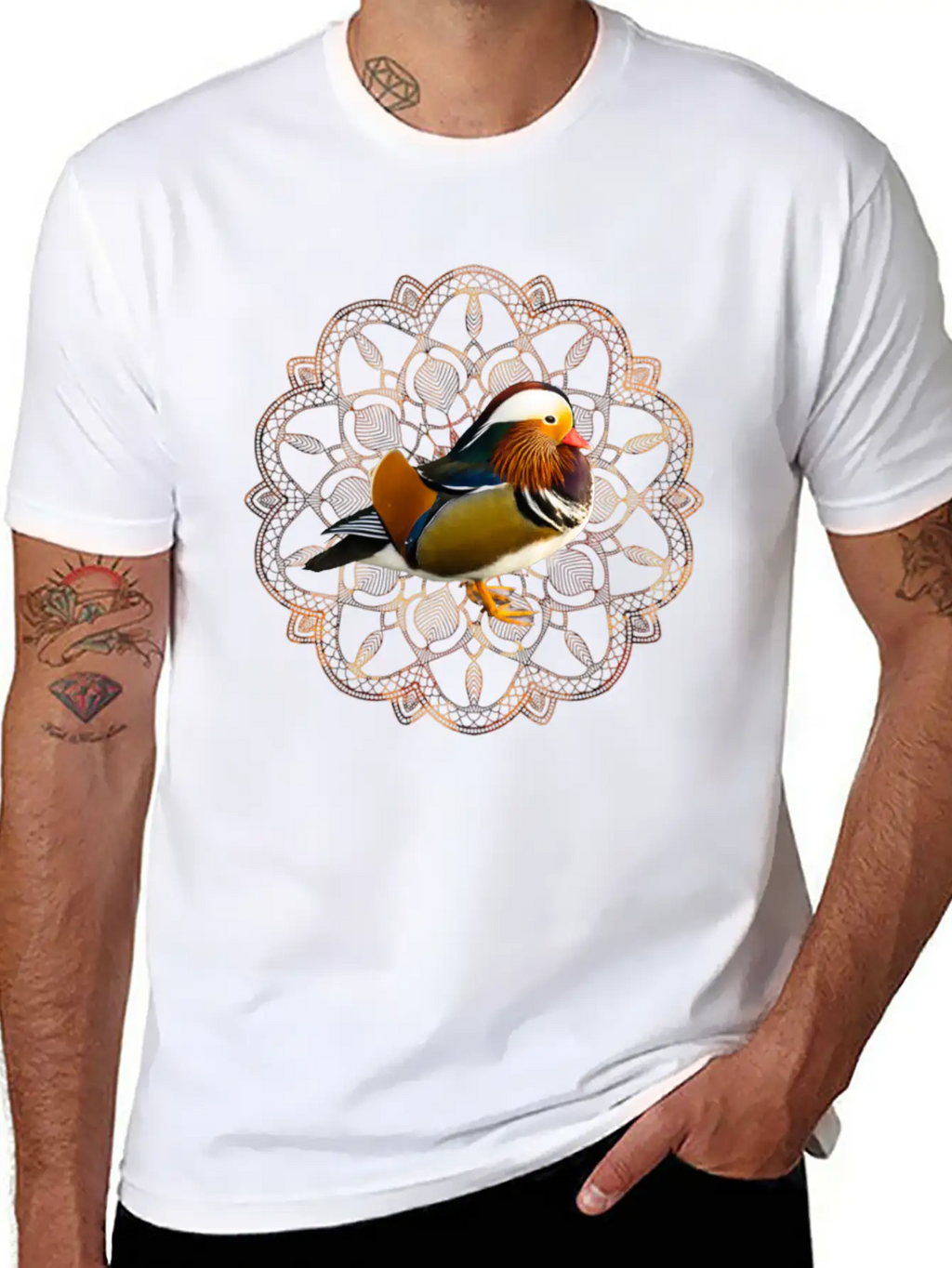 Mandarin Duck Fall Autumn Mandala Orange Leaves Essential Cotton Tee For Daily Outfits – Unisex Style