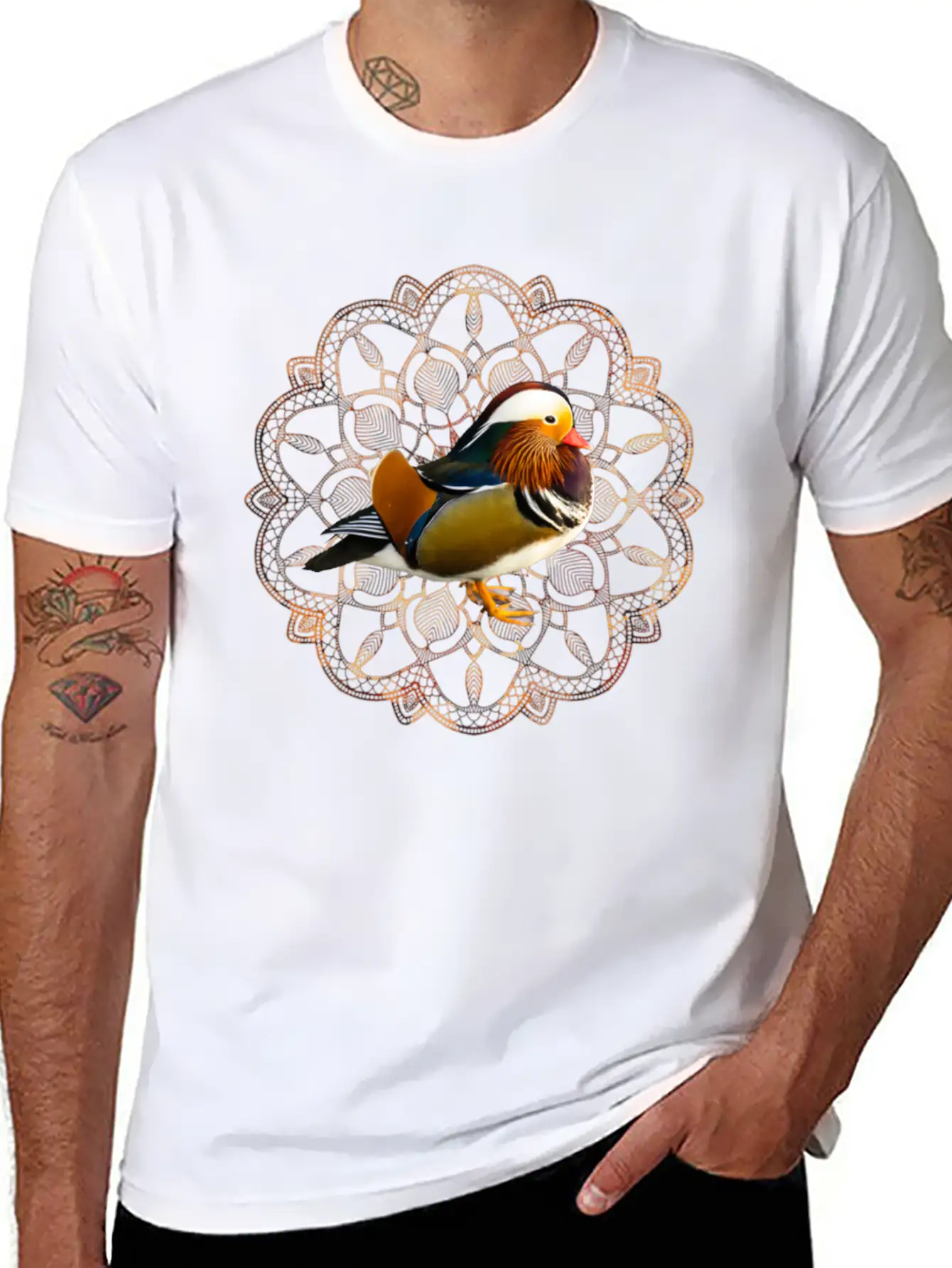 Mandarin Duck Fall Autumn Mandala Orange Leaves Essential Cotton Tee For Daily Outfits – Unisex Style