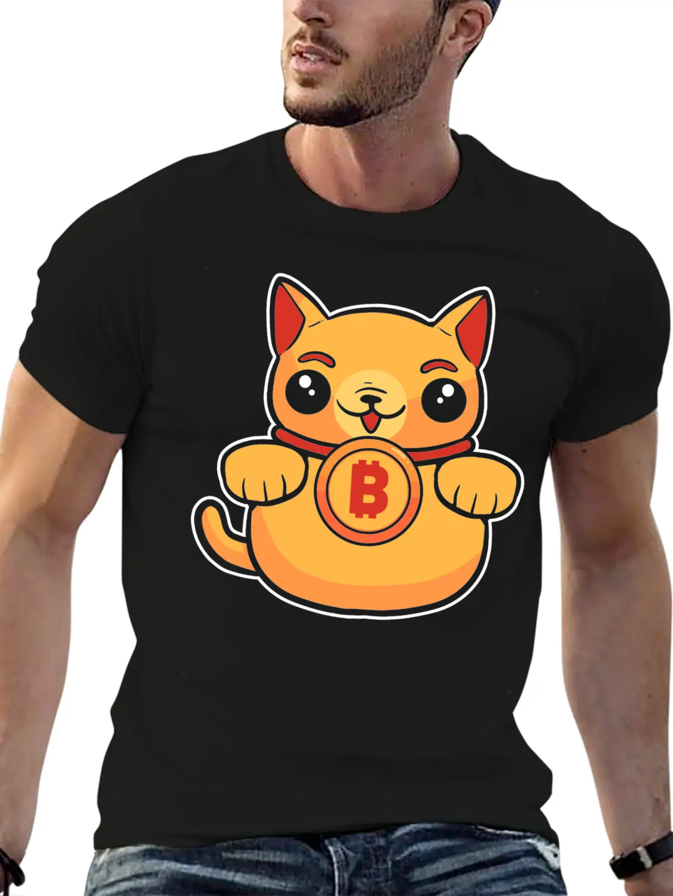 Maneki Neko Lucky Cat Crypto Bitcoin Basic Graphic T-Shirt – Daily Comfort In Soft Cotton