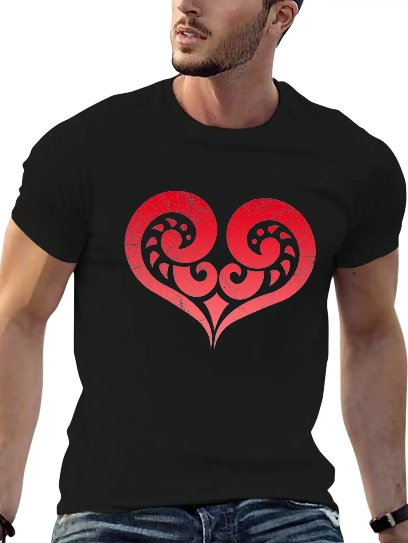 Maori Koru Love Heart Tribal Tattoo Gift Idea Stylish Everyday T-Shirt – Unisex Basic Cotton Tee