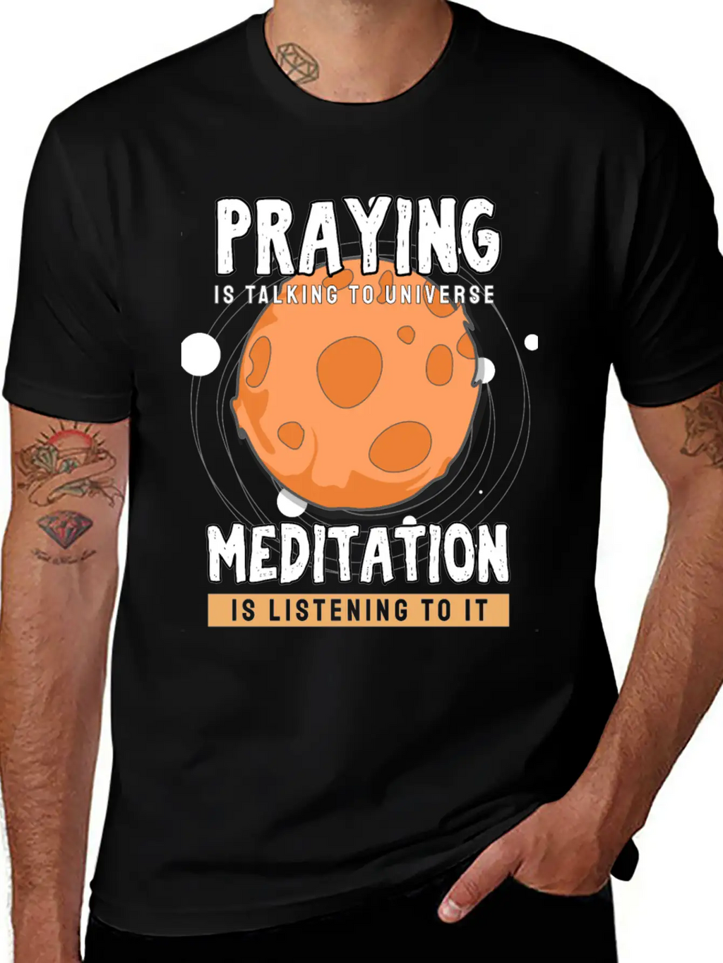 Meditate Praying Universe Stylish Everyday T-Shirt – Unisex Basic Cotton Tee