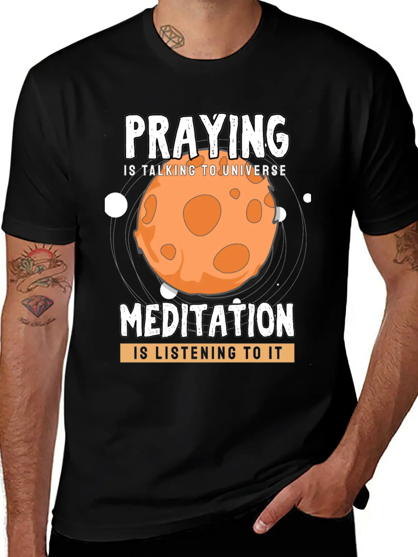 Meditate Praying Universe Stylish Everyday T-Shirt – Unisex Basic Cotton Tee