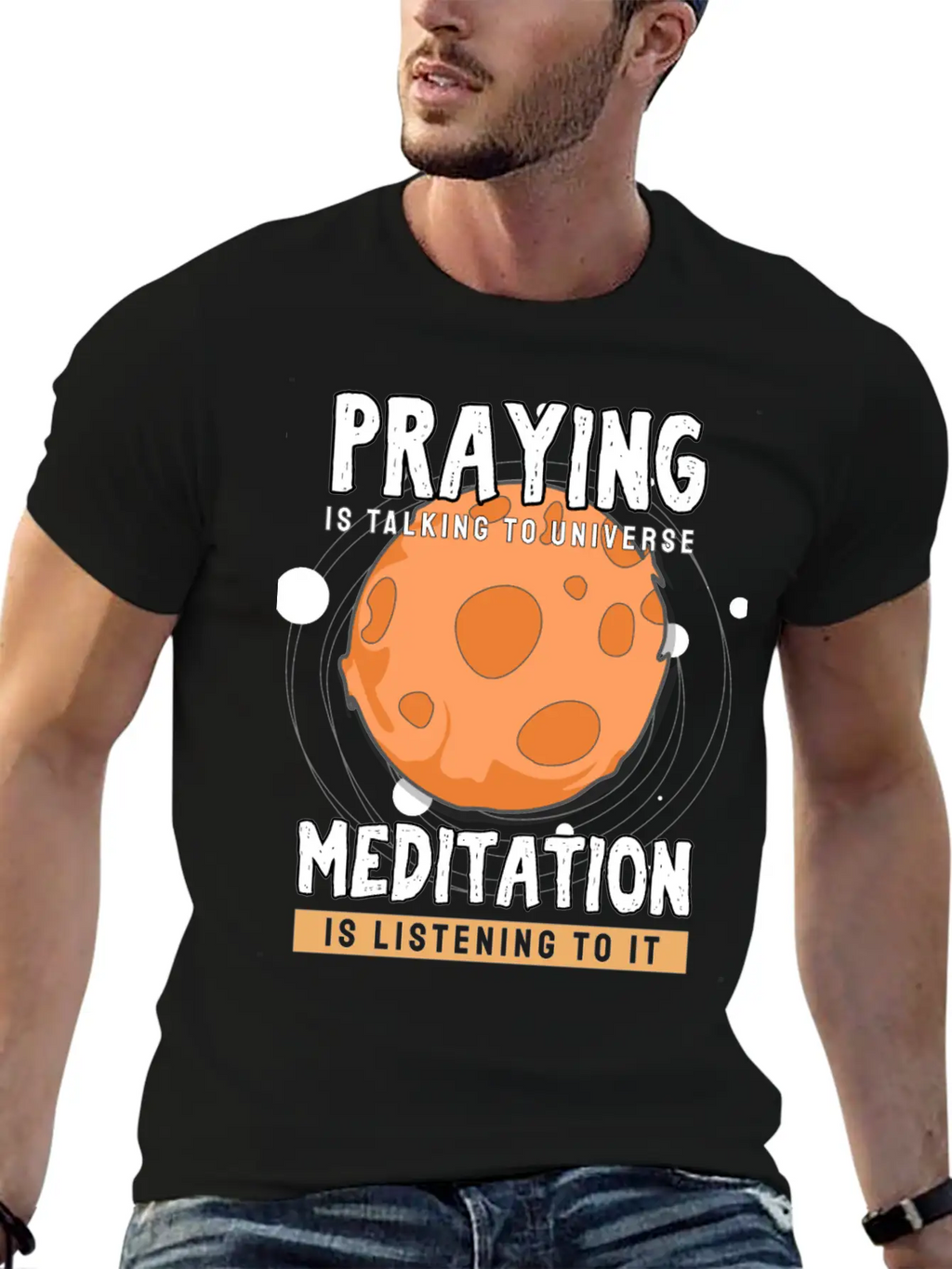 Meditate Praying Universe Stylish Everyday T-Shirt – Unisex Basic Cotton Tee