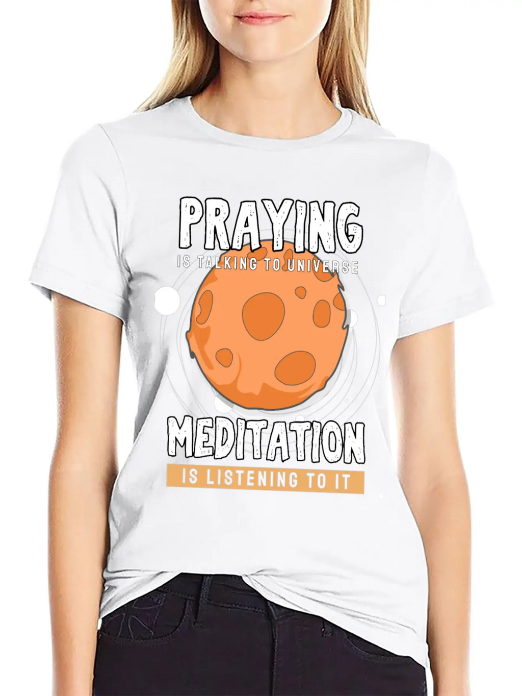 Meditate Praying Universe Stylish Everyday T-Shirt – Unisex Basic Cotton Tee