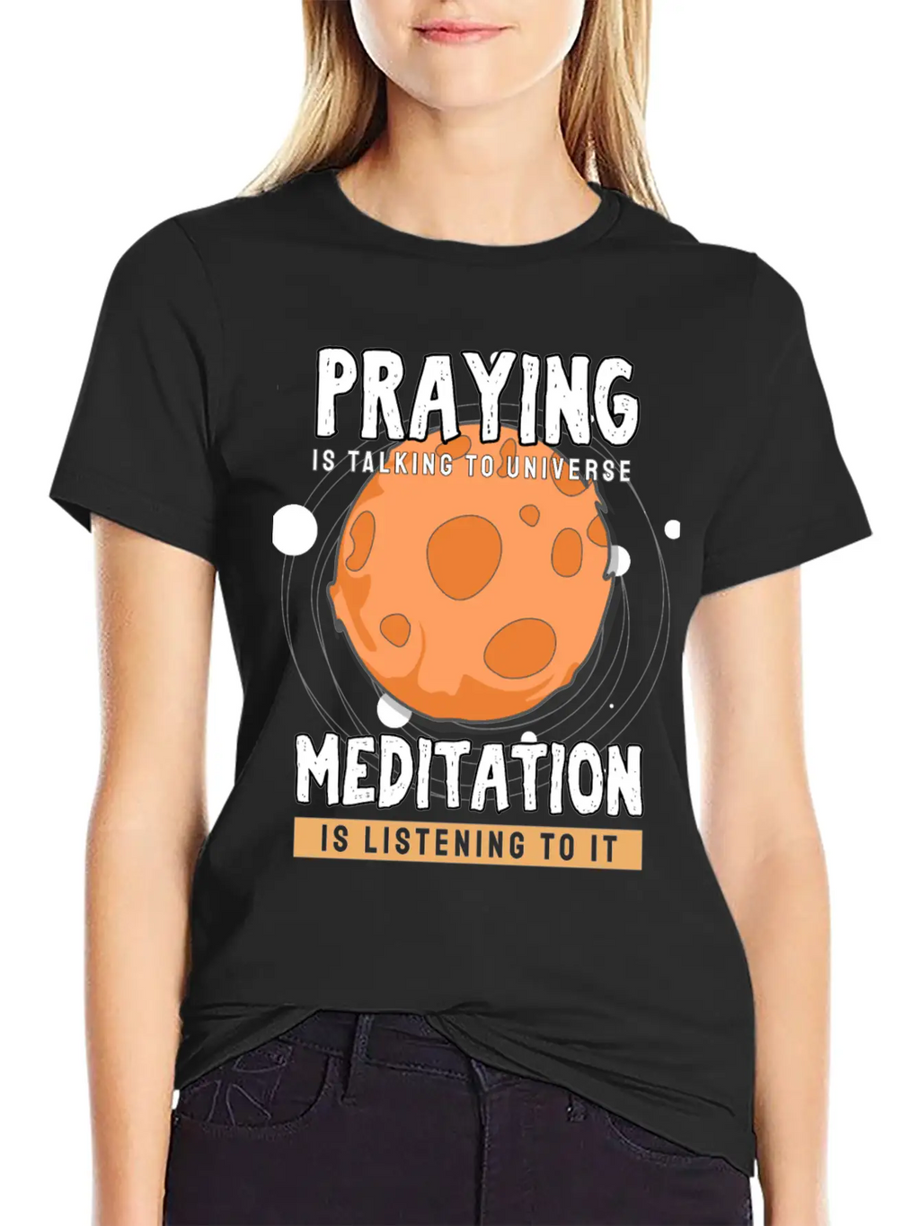 Meditate Praying Universe Stylish Everyday T-Shirt – Unisex Basic Cotton Tee