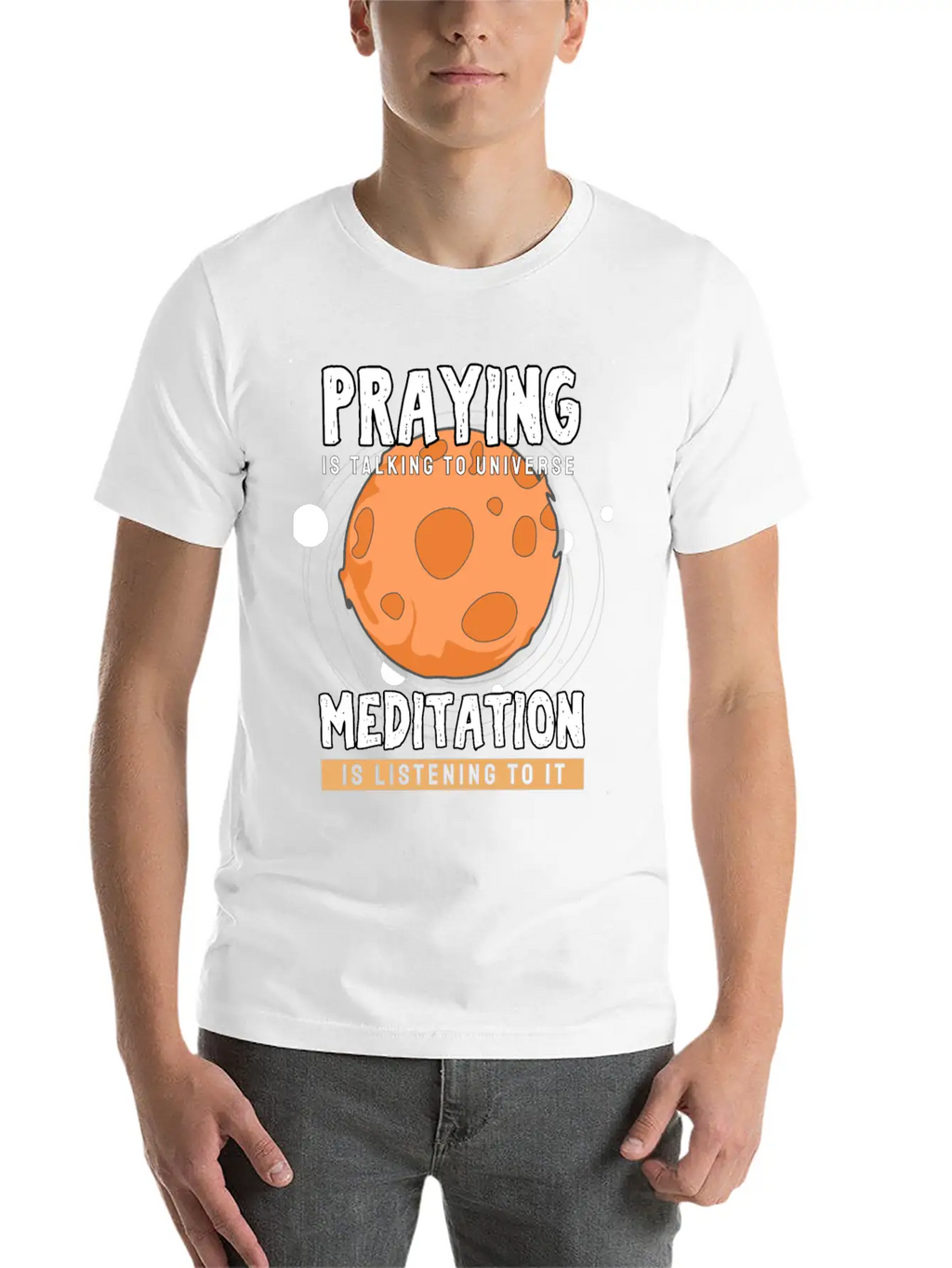 Meditate Praying Universe Stylish Everyday T-Shirt – Unisex Basic Cotton Tee