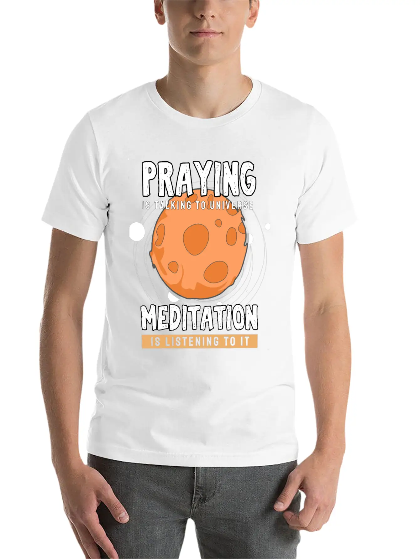 Meditate Praying Universe Stylish Everyday T-Shirt – Unisex Basic Cotton Tee