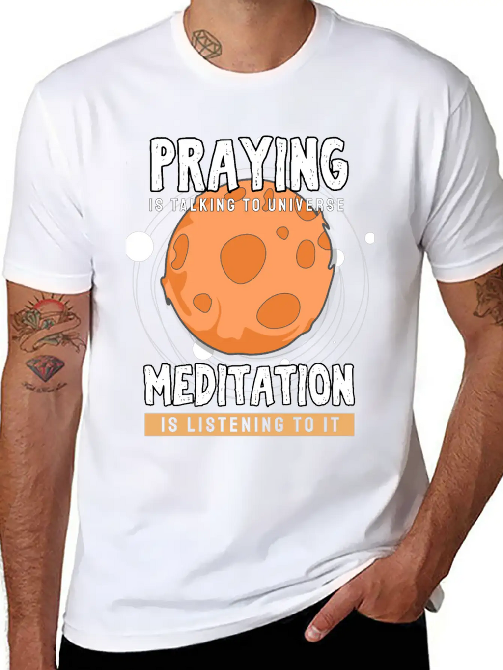 Meditate Praying Universe Stylish Everyday T-Shirt – Unisex Basic Cotton Tee