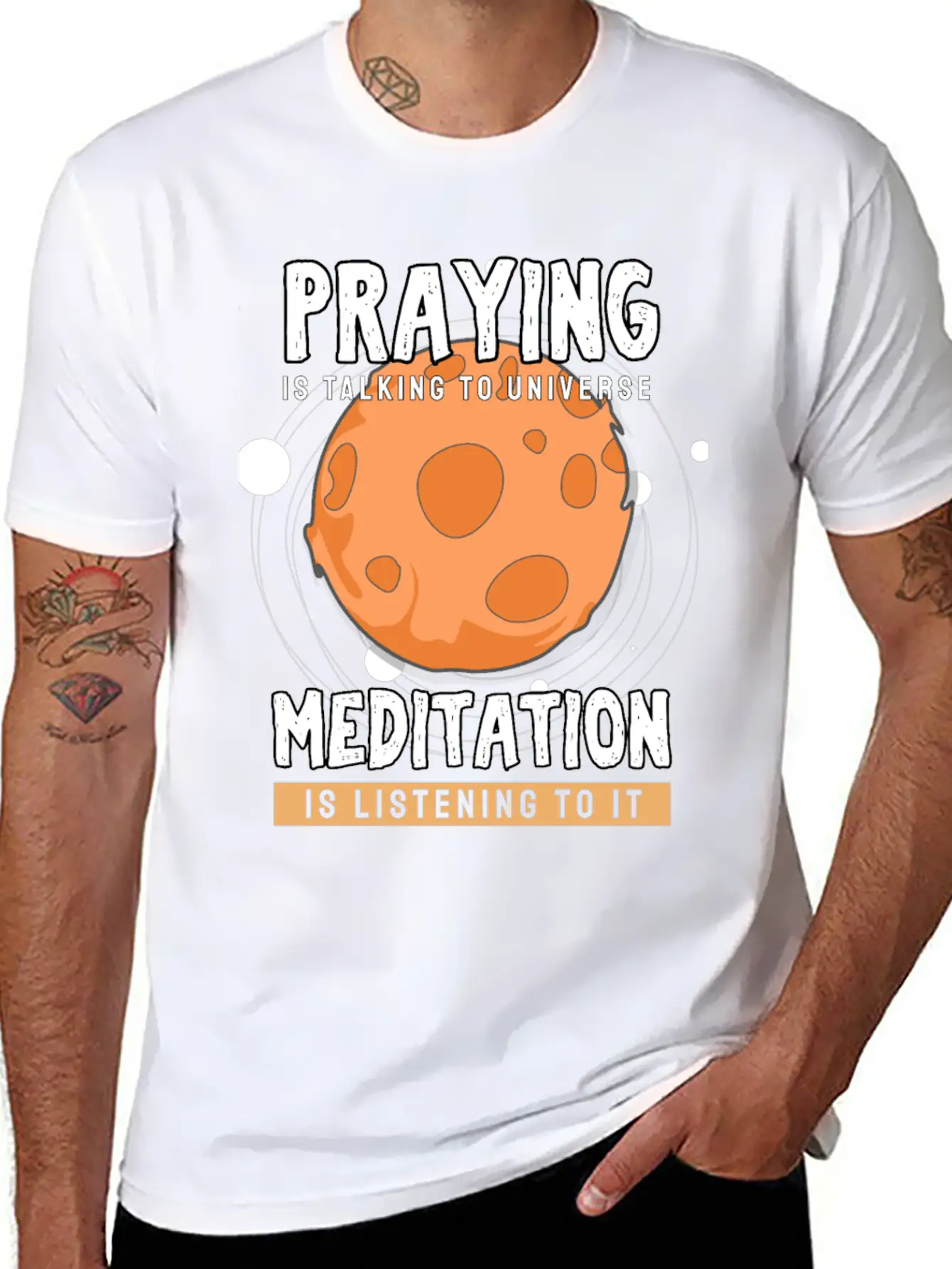 Meditate Praying Universe Stylish Everyday T-Shirt – Unisex Basic Cotton Tee