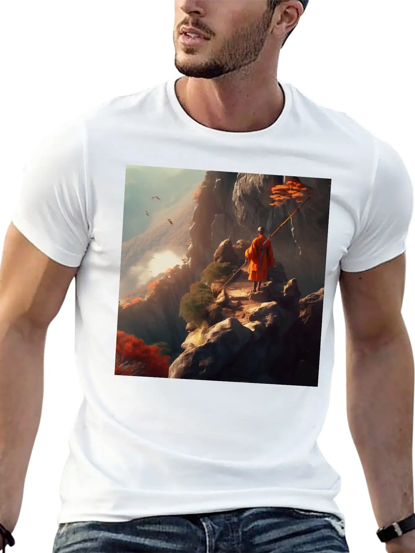 Meditating Monk Stylish Everyday T-Shirt – Unisex Basic Cotton Tee