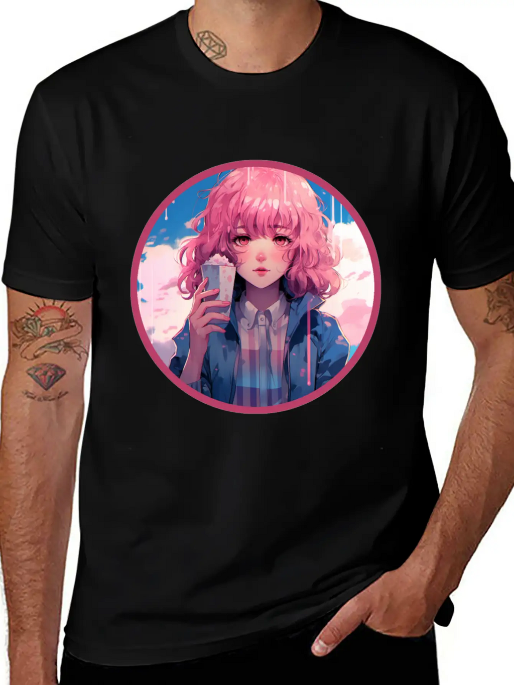 Melting Ice Cream Anime Girl Vaporwave Digital Stylish Everyday T-Shirt – Unisex Basic Cotton Tee