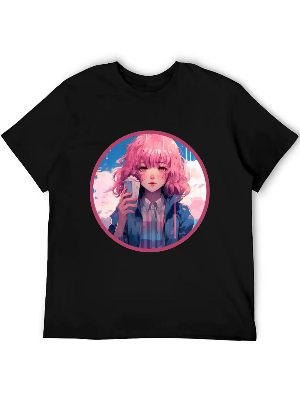Melting Ice Cream Anime Girl Vaporwave Digital Stylish Everyday T-Shirt – Unisex Basic Cotton Tee