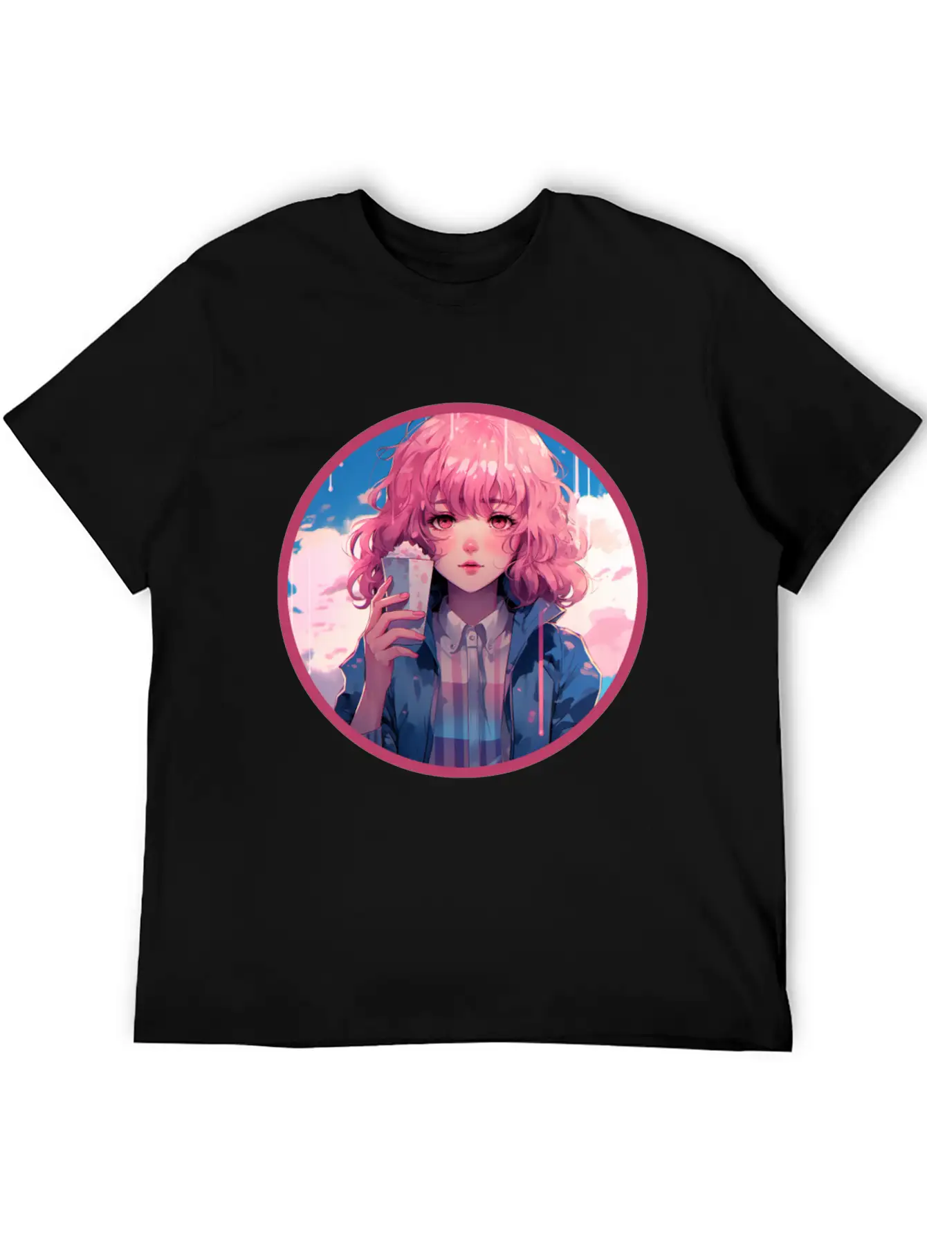 Melting Ice Cream Anime Girl Vaporwave Digital Stylish Everyday T-Shirt – Unisex Basic Cotton Tee