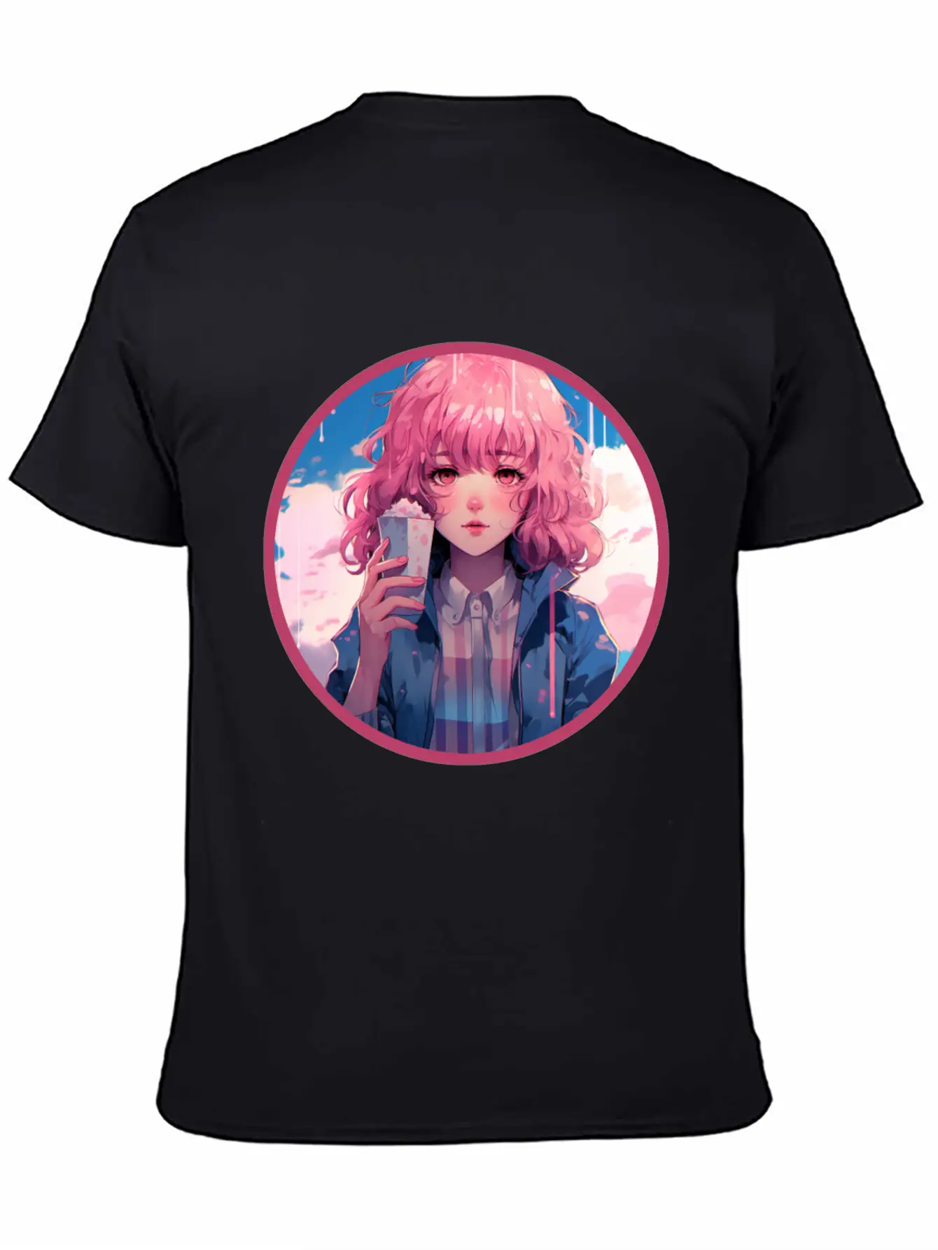 Melting Ice Cream Anime Girl Vaporwave Digital Stylish Everyday T-Shirt – Unisex Basic Cotton Tee