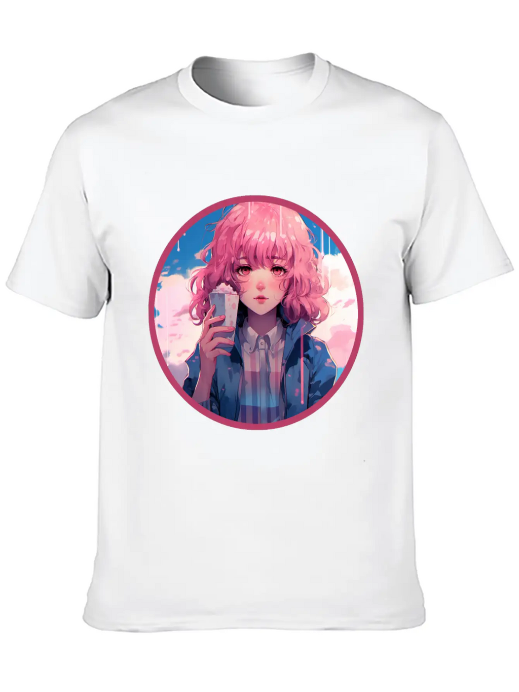 Melting Ice Cream Anime Girl Vaporwave Digital Stylish Everyday T-Shirt – Unisex Basic Cotton Tee