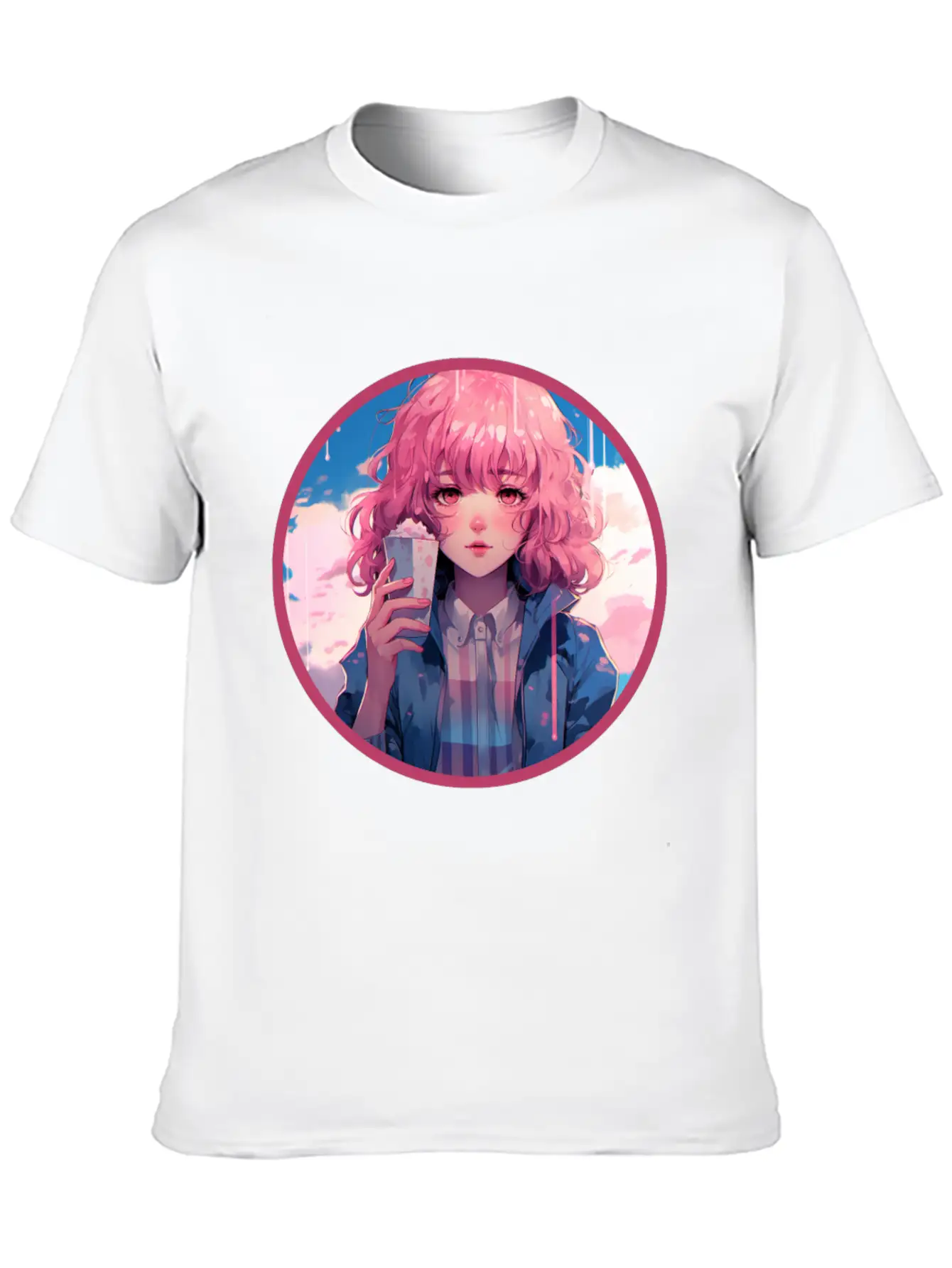 Melting Ice Cream Anime Girl Vaporwave Digital Stylish Everyday T-Shirt – Unisex Basic Cotton Tee