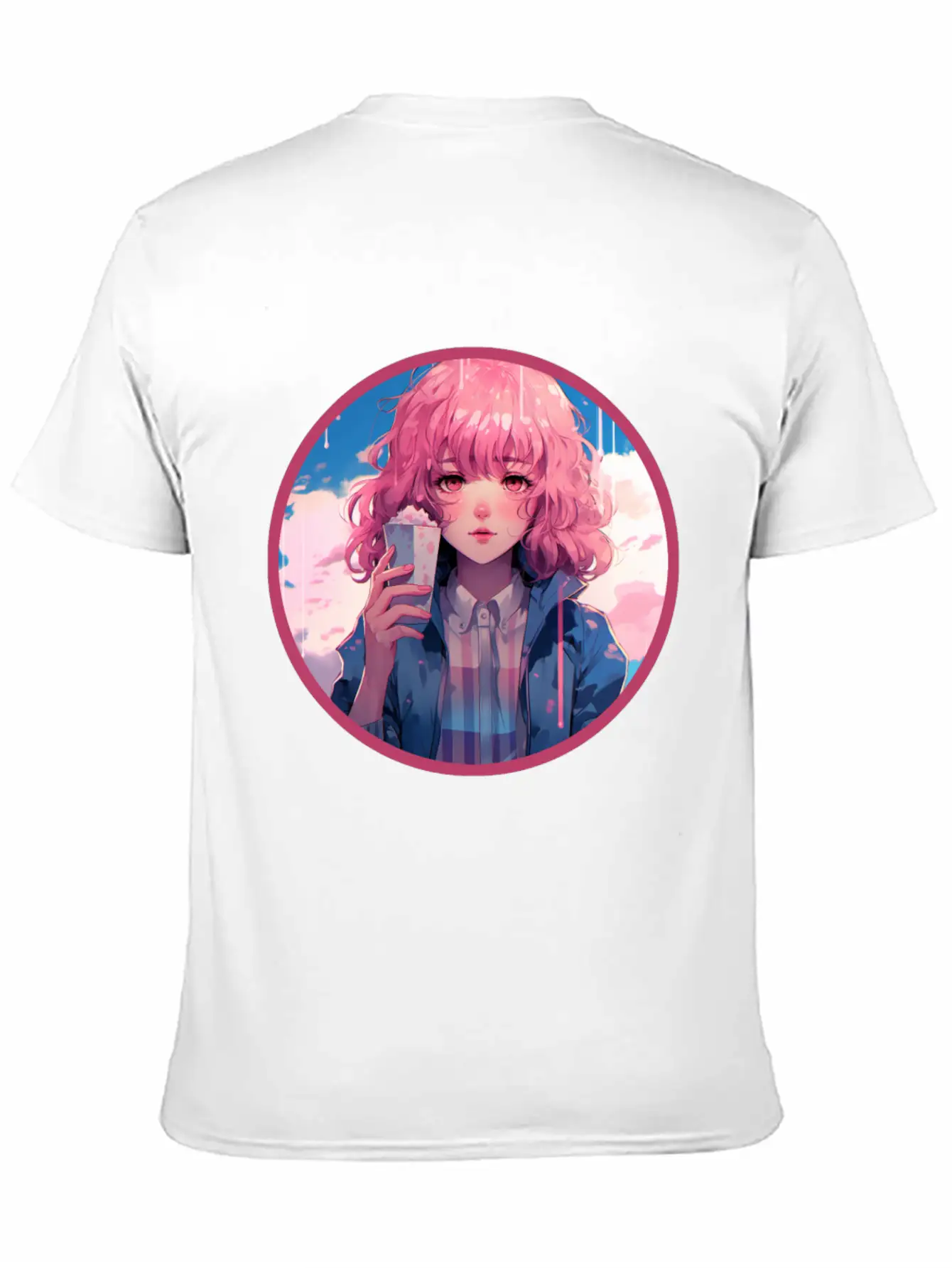 Melting Ice Cream Anime Girl Vaporwave Digital Stylish Everyday T-Shirt – Unisex Basic Cotton Tee