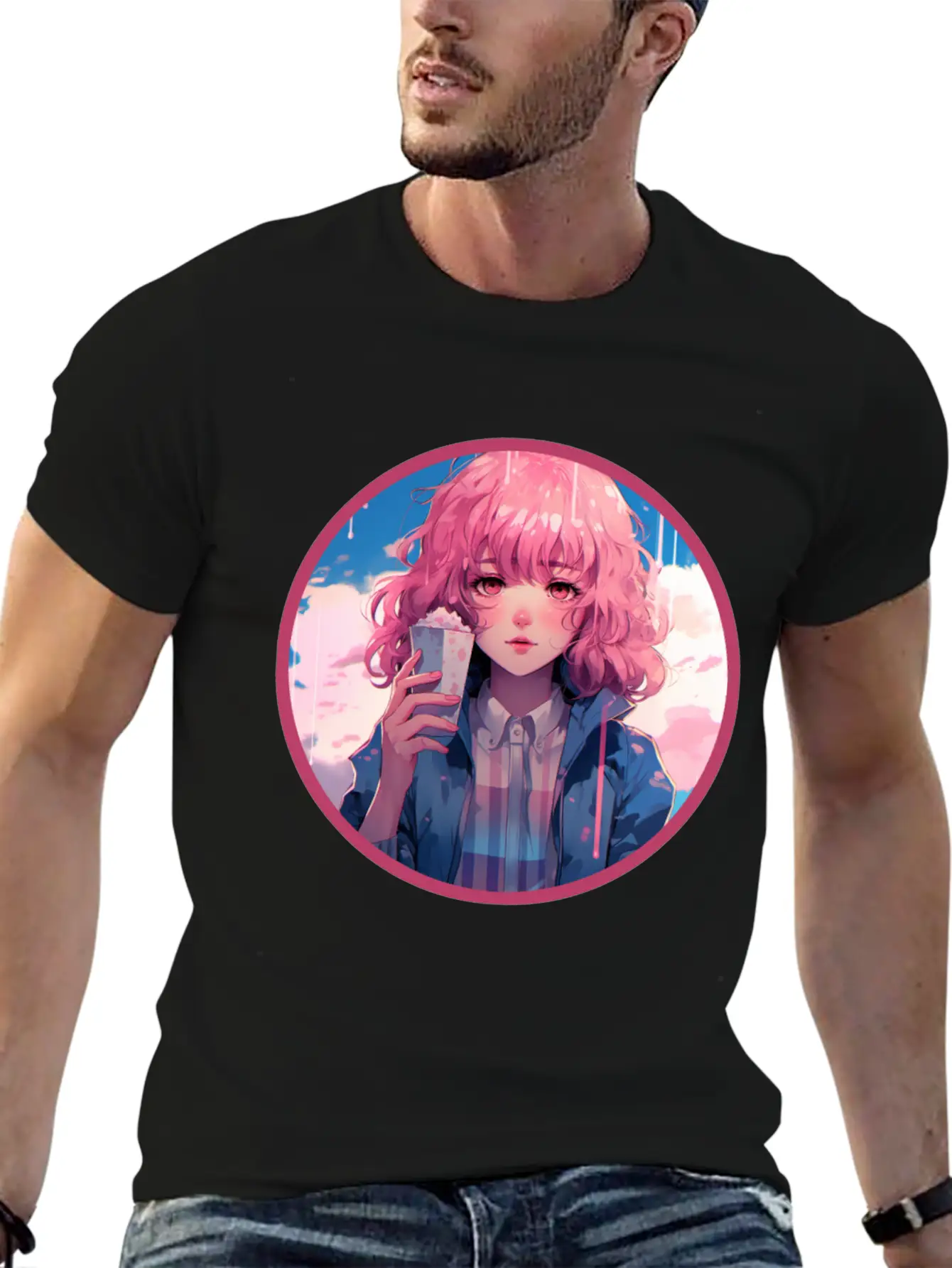 Melting Ice Cream Anime Girl Vaporwave Digital Stylish Everyday T-Shirt – Unisex Basic Cotton Tee