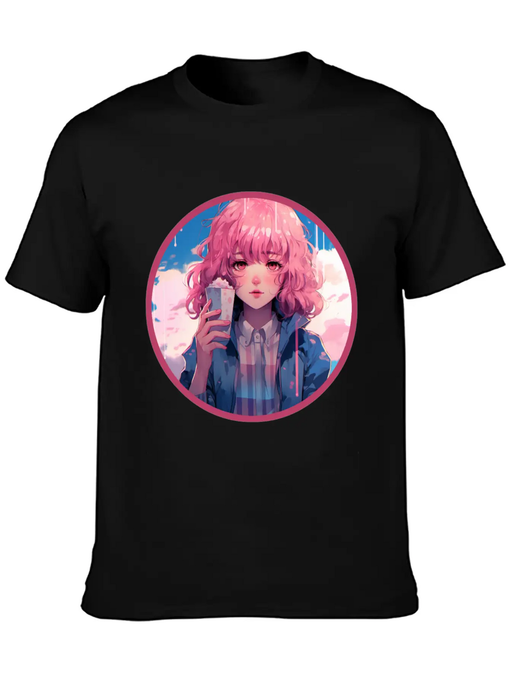 Melting Ice Cream Anime Girl Vaporwave Digital Stylish Everyday T-Shirt – Unisex Basic Cotton Tee