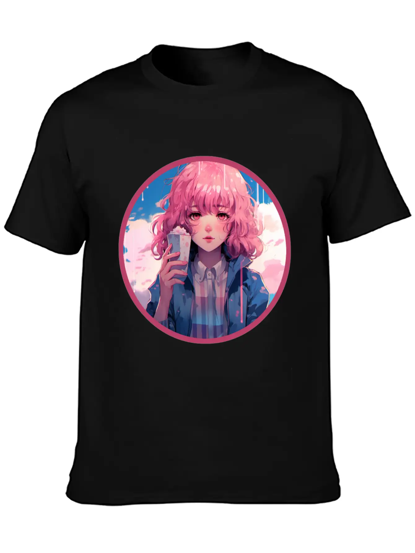 Melting Ice Cream Anime Girl Vaporwave Digital Stylish Everyday T-Shirt – Unisex Basic Cotton Tee