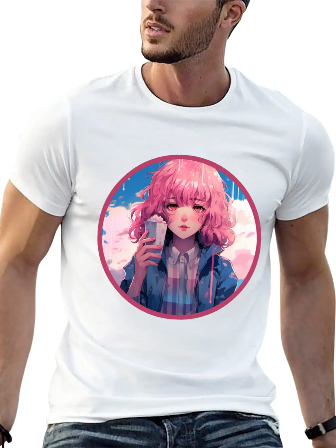 Melting Ice Cream Anime Girl Vaporwave Digital Stylish Everyday T-Shirt – Unisex Basic Cotton Tee