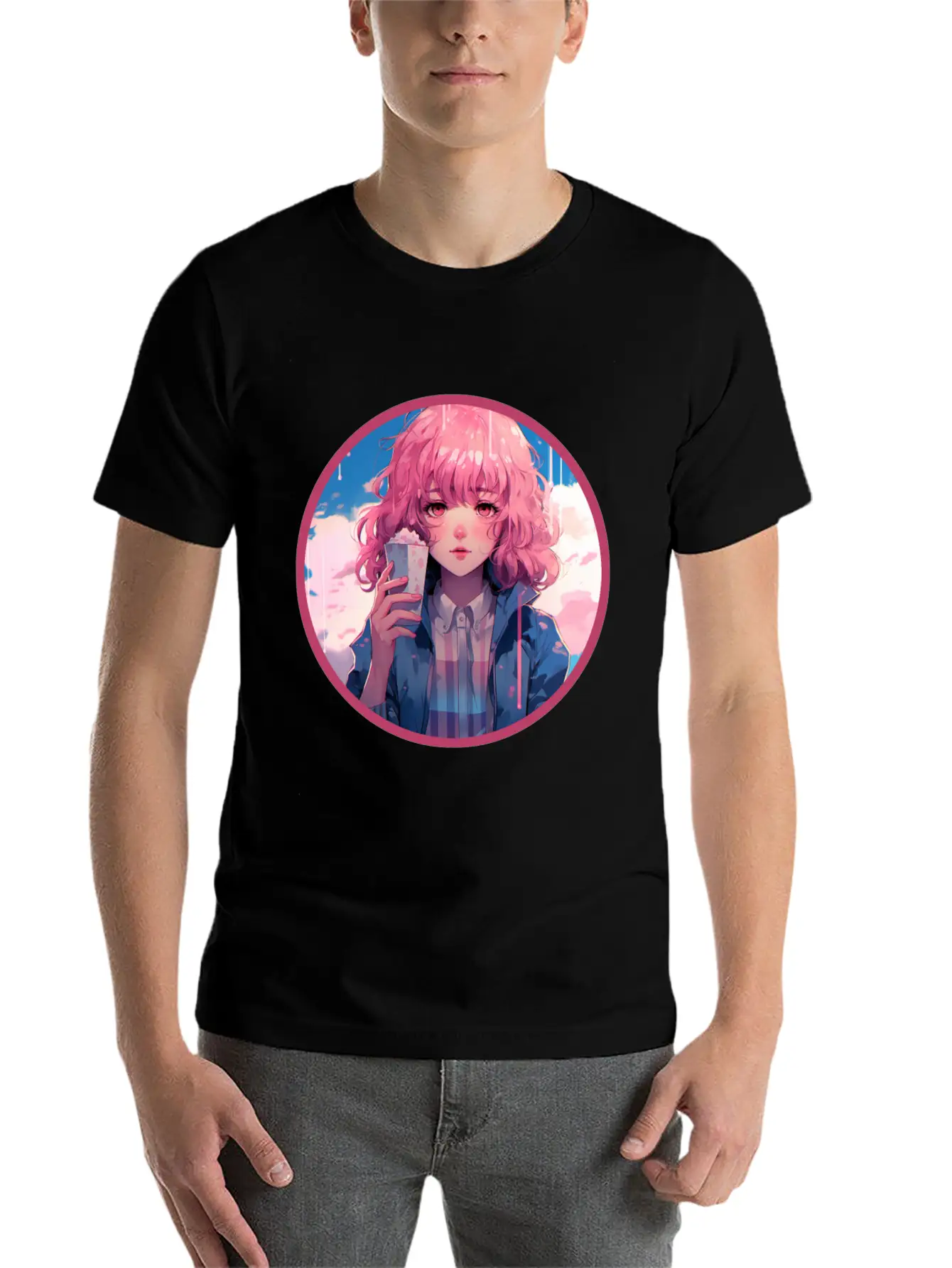 Melting Ice Cream Anime Girl Vaporwave Digital Stylish Everyday T-Shirt – Unisex Basic Cotton Tee