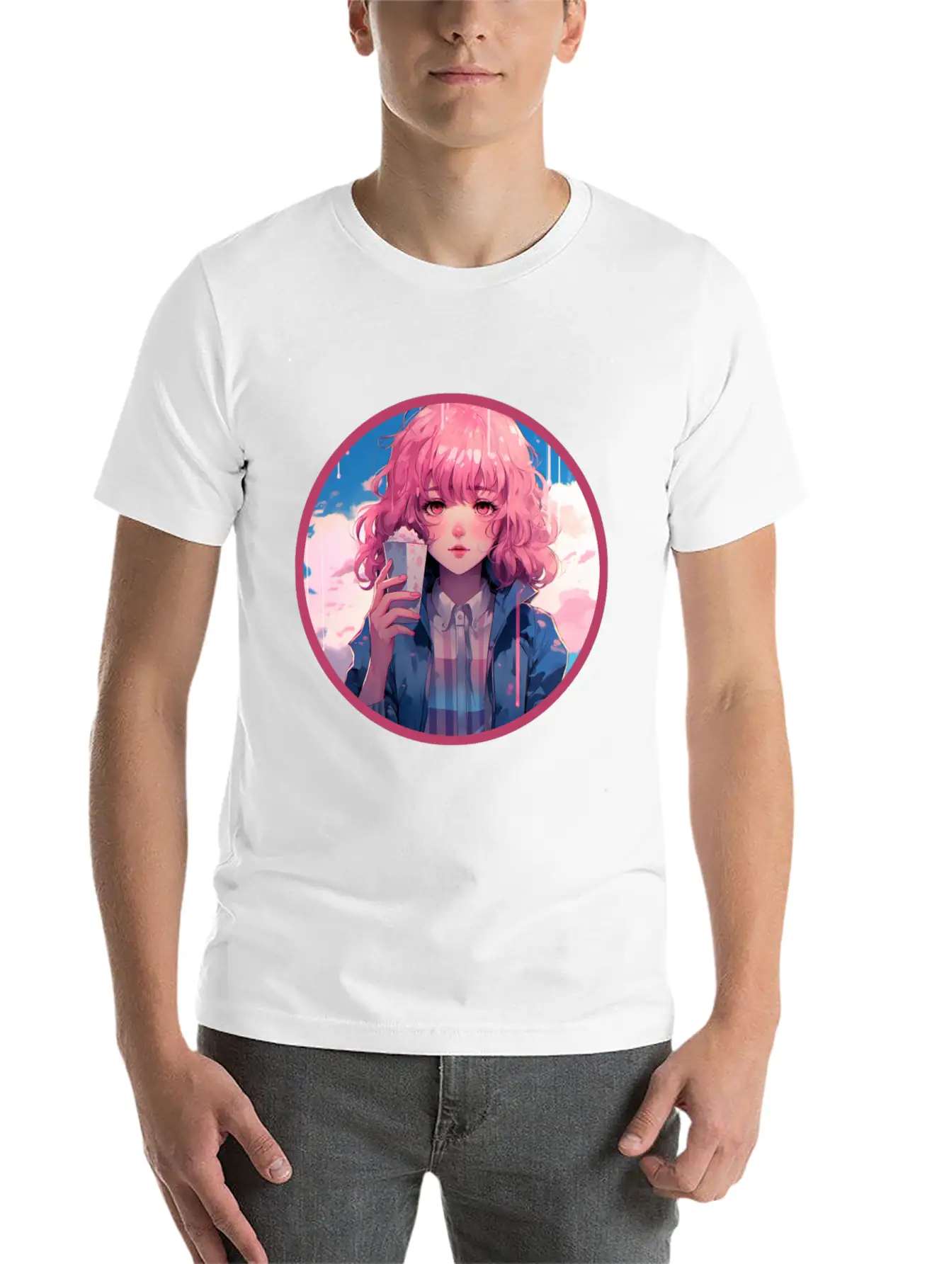 Melting Ice Cream Anime Girl Vaporwave Digital Stylish Everyday T-Shirt – Unisex Basic Cotton Tee