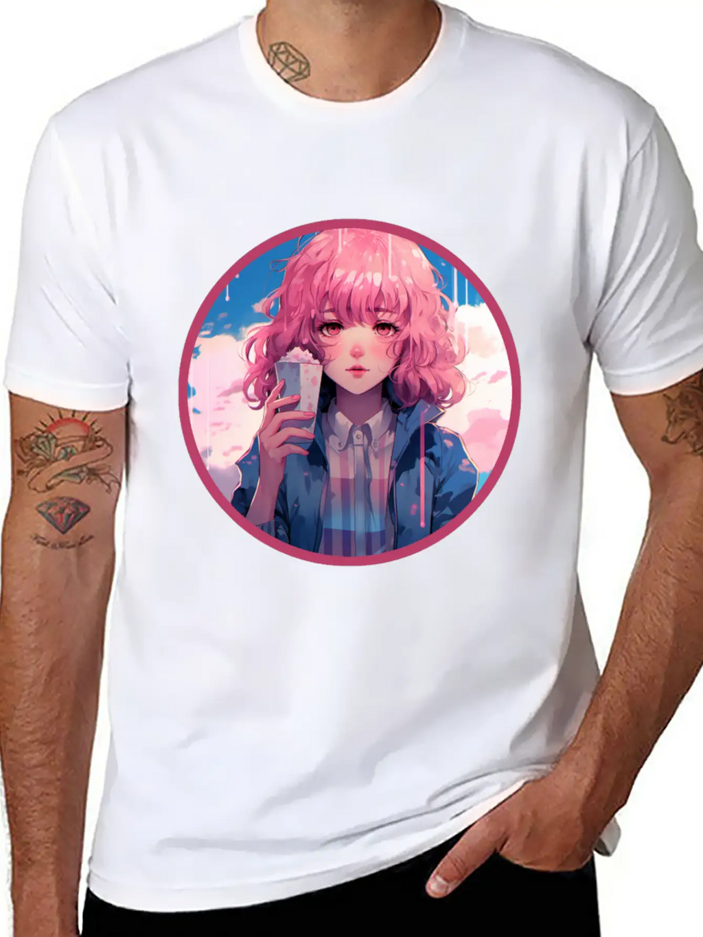 Melting Ice Cream Anime Girl Vaporwave Digital Stylish Everyday T-Shirt – Unisex Basic Cotton Tee