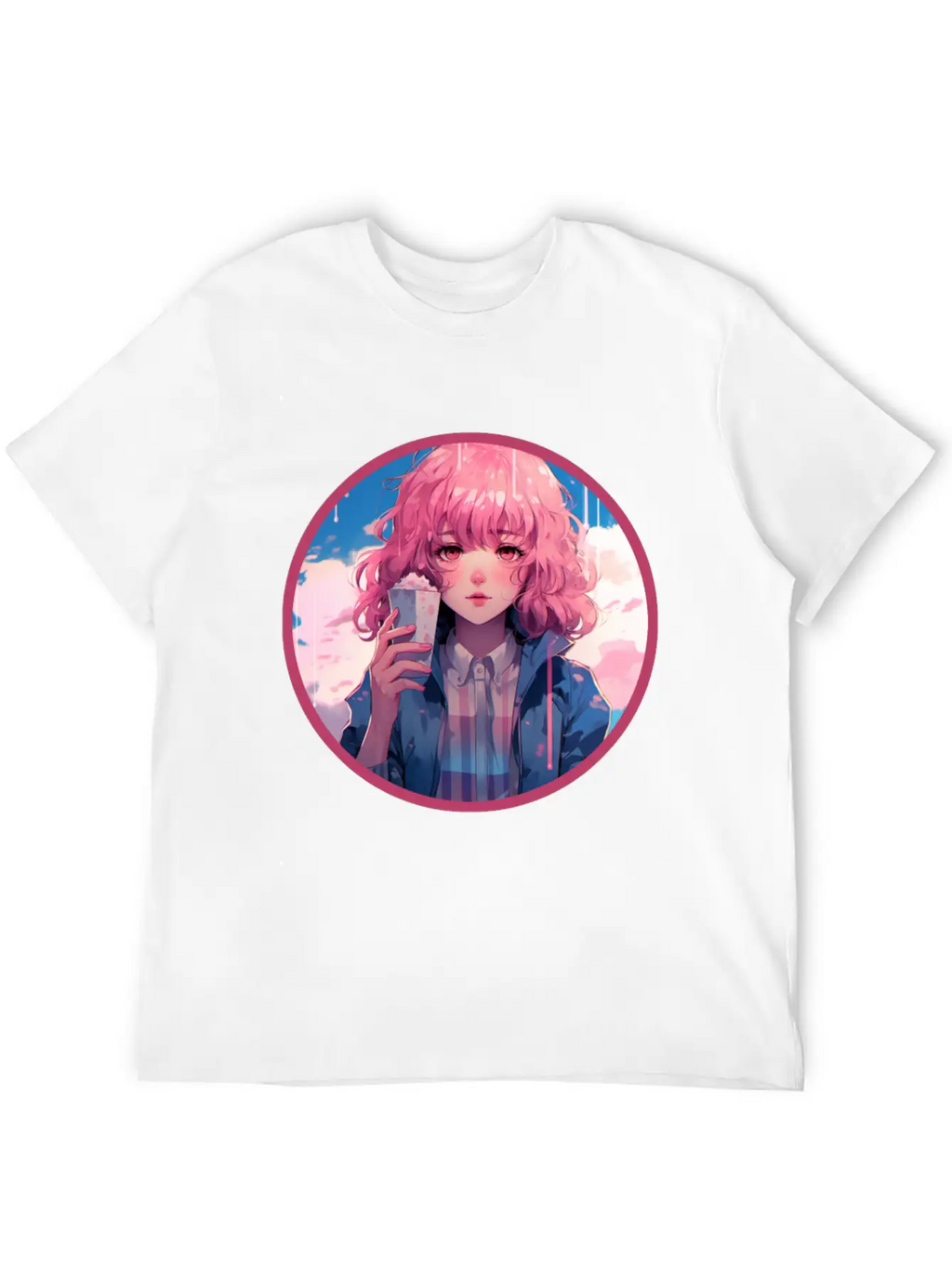 Melting Ice Cream Anime Girl Vaporwave Digital Stylish Everyday T-Shirt – Unisex Basic Cotton Tee