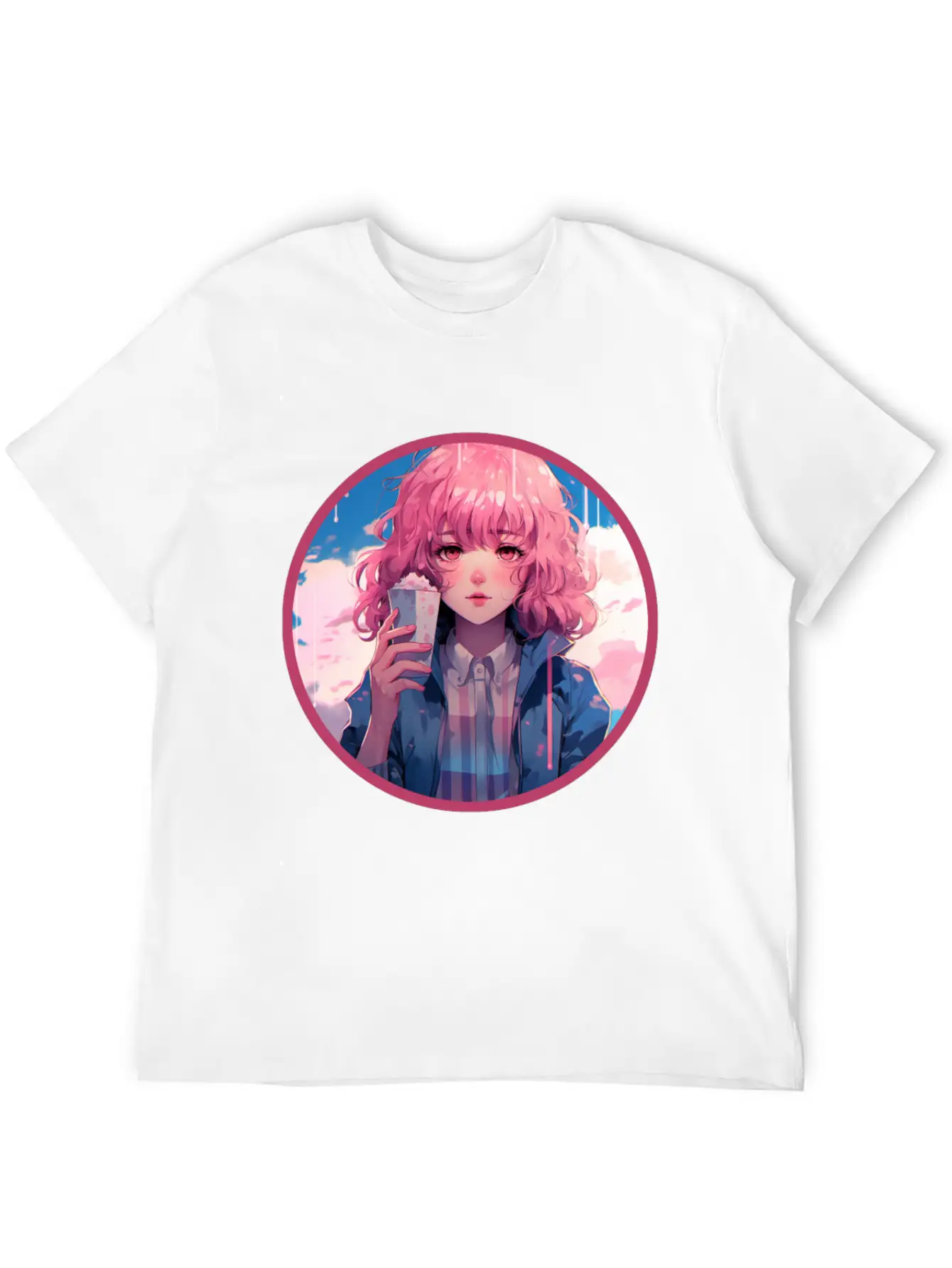 Melting Ice Cream Anime Girl Vaporwave Digital Stylish Everyday T-Shirt – Unisex Basic Cotton Tee