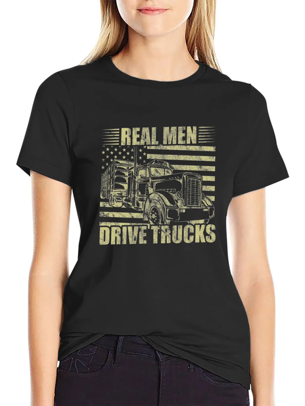 Men Truck Driver Real Men Drive Trucks American Breathable Soft Cotton T-Shirt – Timeless Casual Look