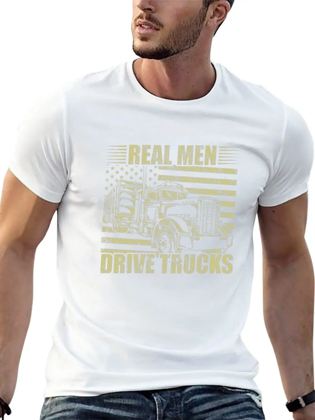 Men Truck Driver Real Men Drive Trucks American Breathable Soft Cotton T-Shirt – Timeless Casual Look
