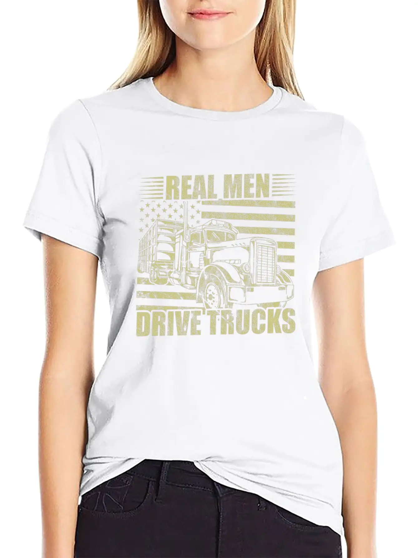 Men Truck Driver Real Men Drive Trucks American Breathable Soft Cotton T-Shirt – Timeless Casual Look