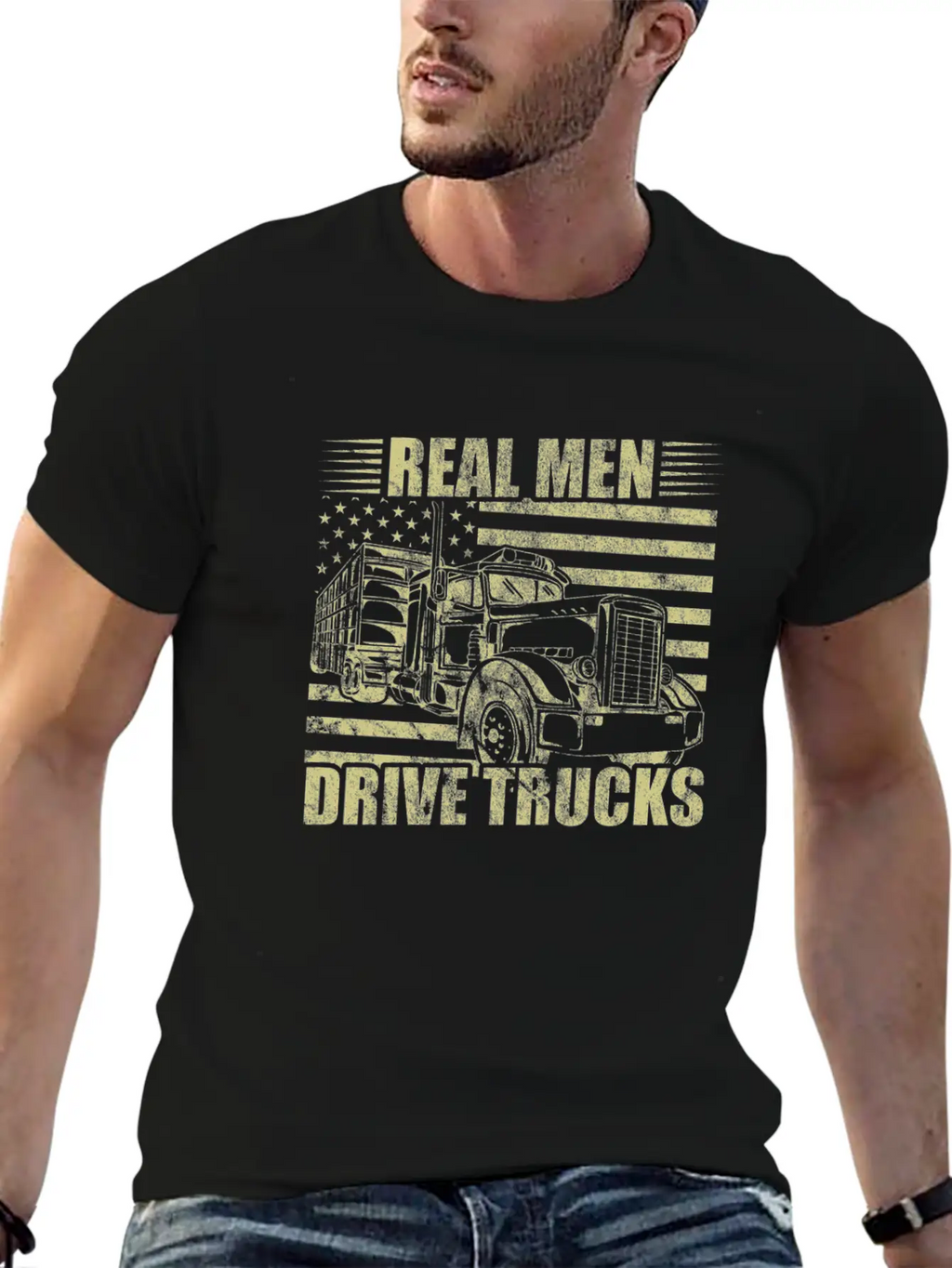 Men Truck Driver Real Men Drive Trucks American Breathable Soft Cotton T-Shirt – Timeless Casual Look