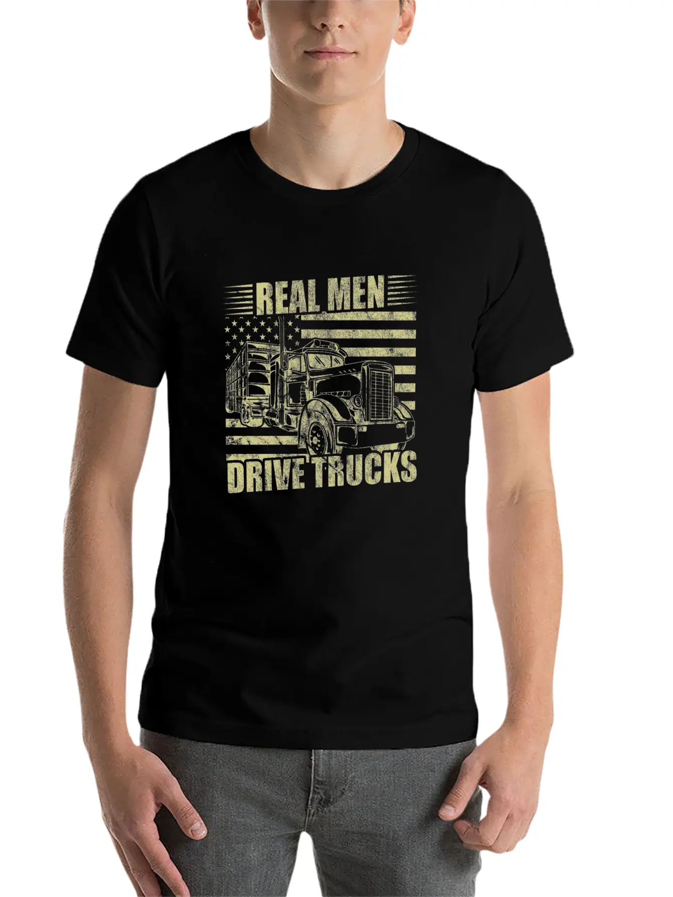 Men Truck Driver Real Men Drive Trucks American Breathable Soft Cotton T-Shirt – Timeless Casual Look