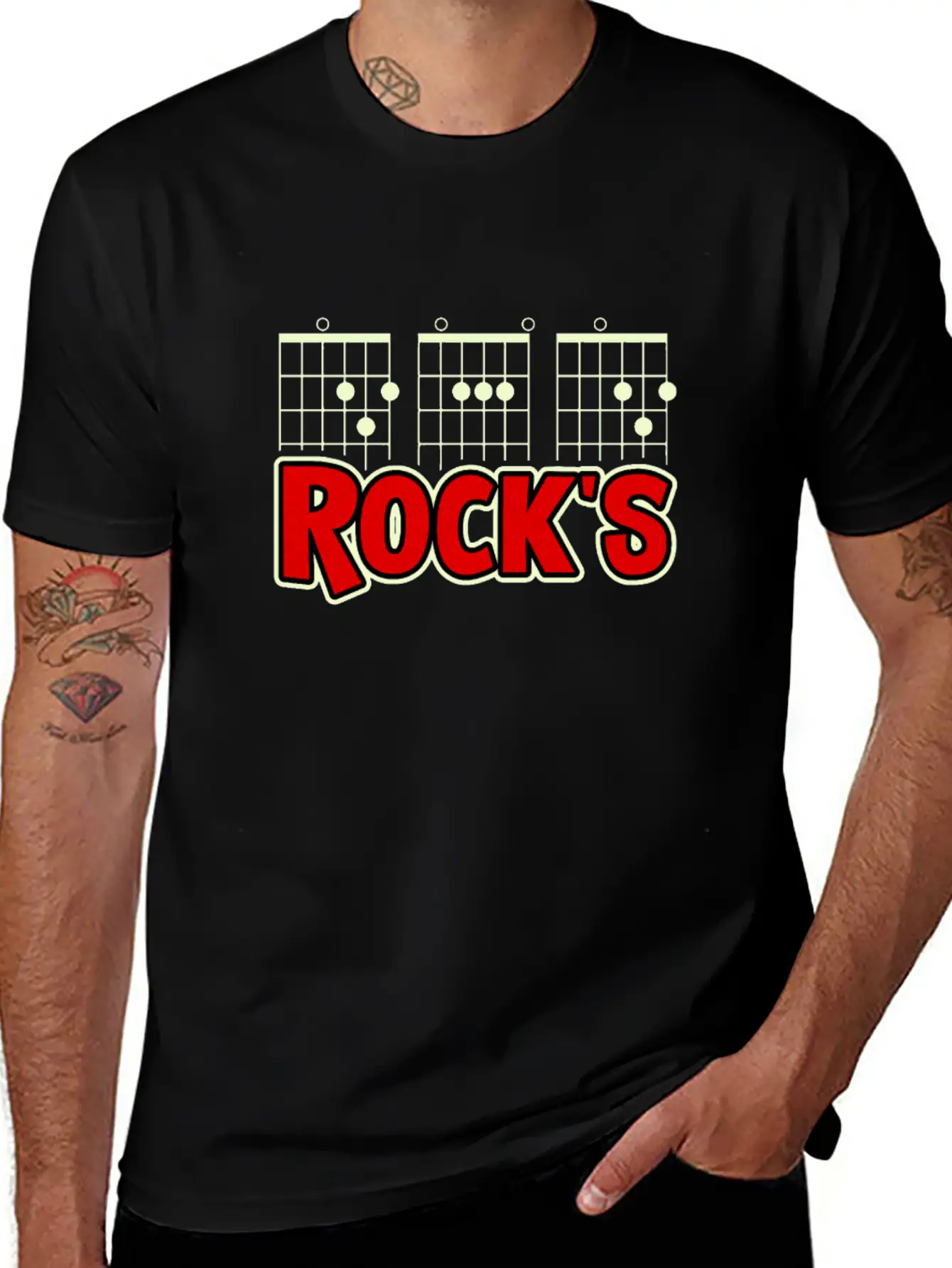 Mens Guitarist Birthday Guitar Chords "DAD Rock's" Basic Graphic T-Shirt – Daily Comfort In Soft Cotton