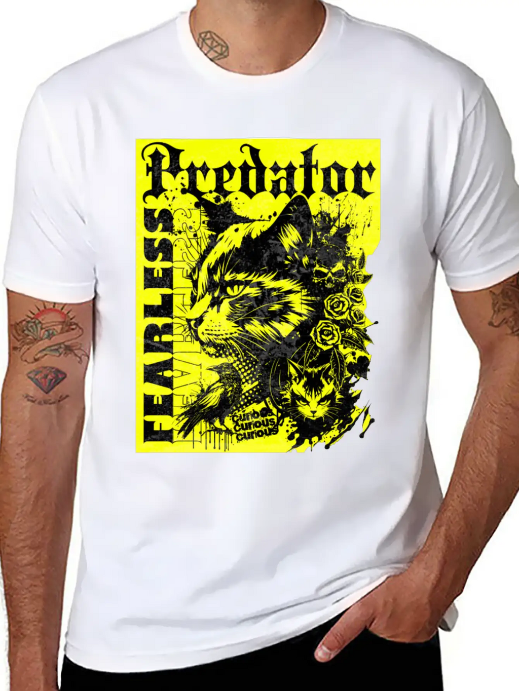 Meow Predator Fearless Cat Breathable Graphic T-Shirt – Perfect For Casual Days