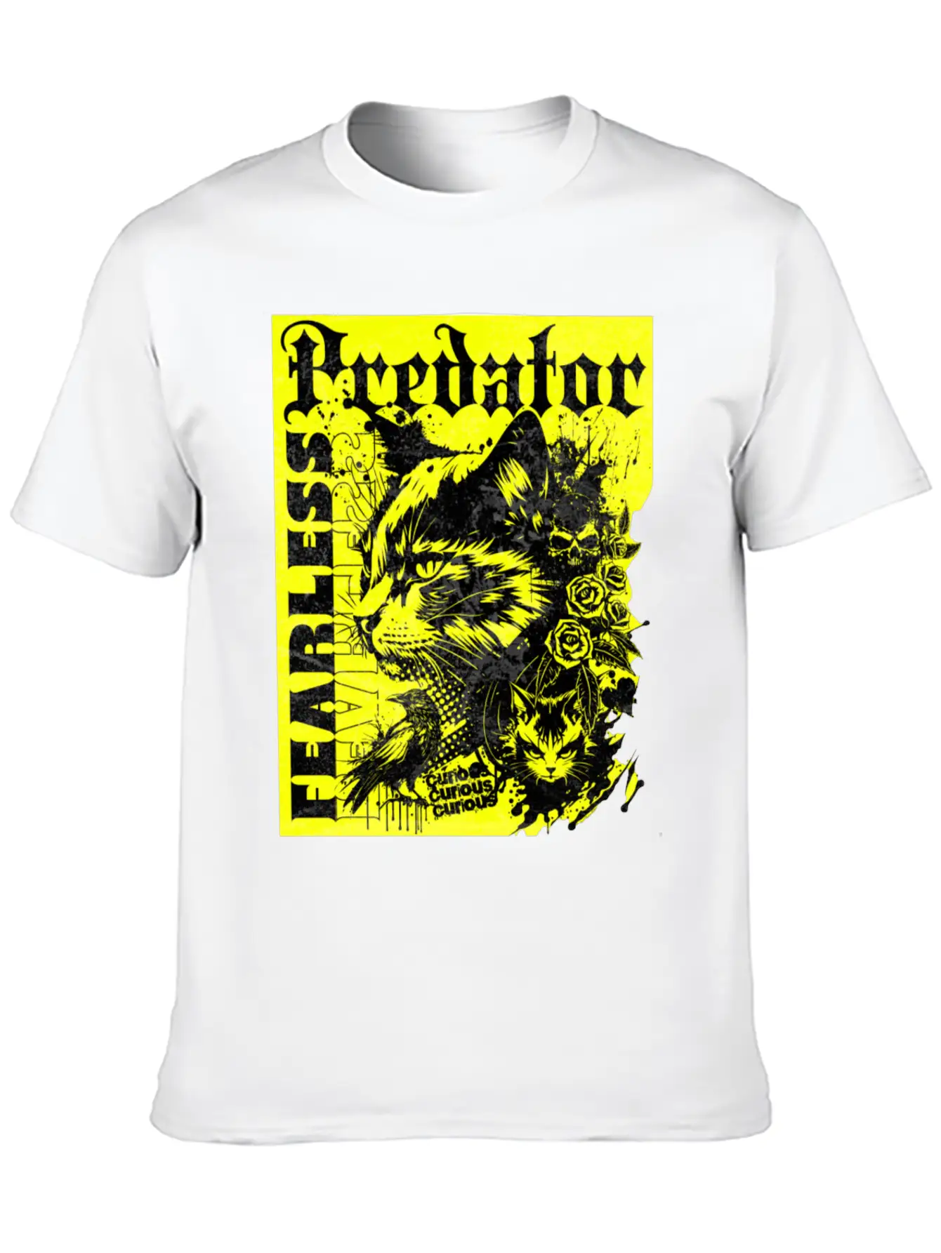 Meow Predator Fearless Cat Breathable Graphic T-Shirt – Perfect For Casual Days