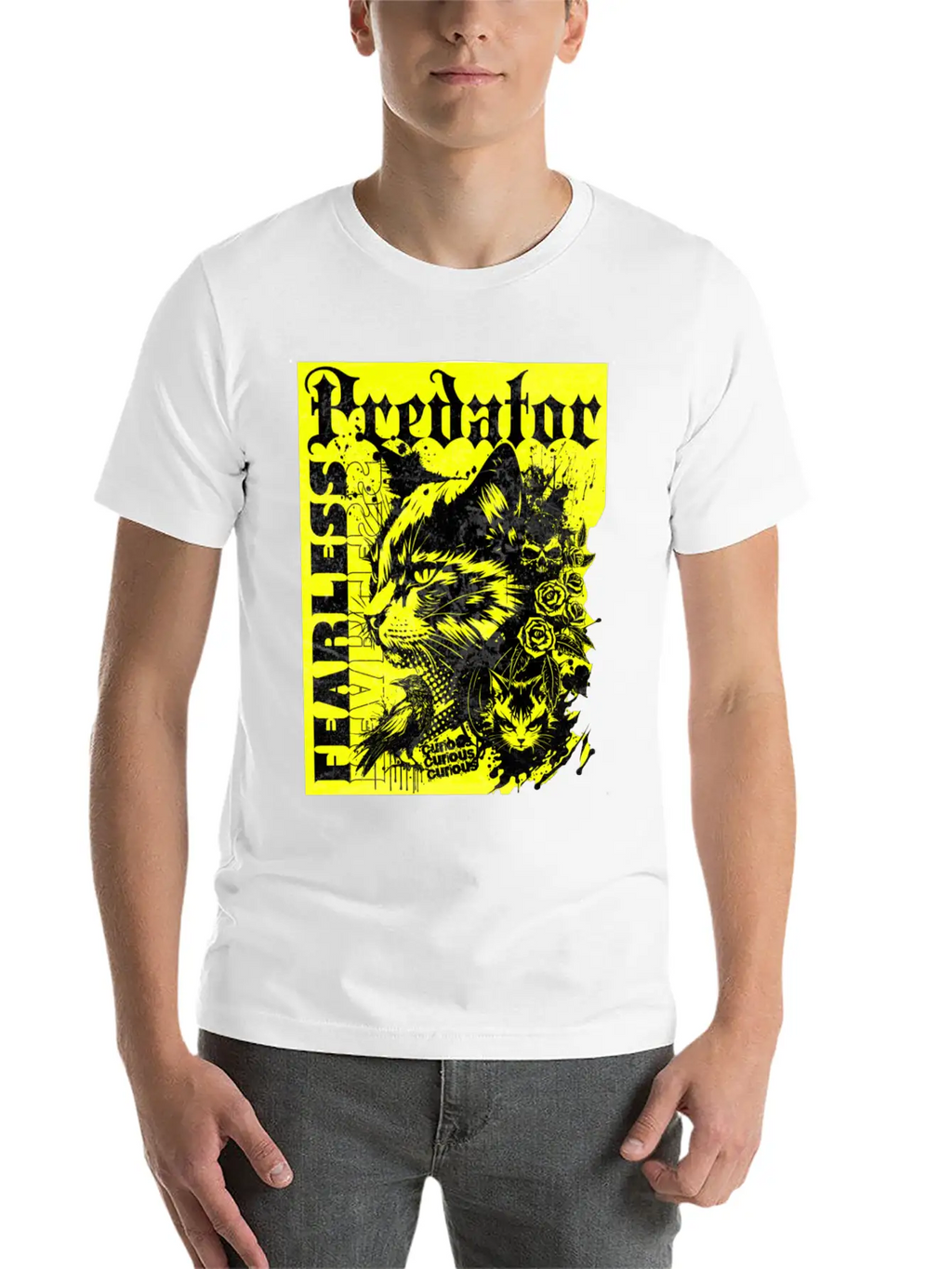 Meow Predator Fearless Cat Breathable Graphic T-Shirt – Perfect For Casual Days