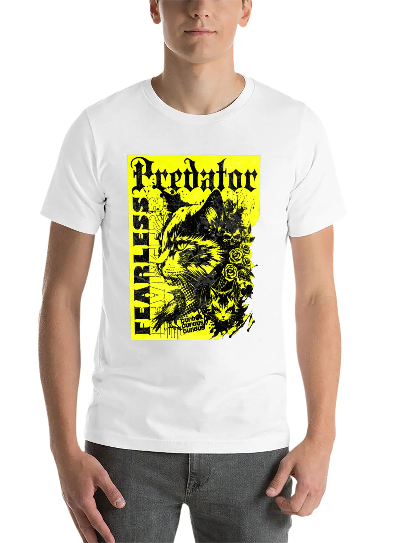 Meow Predator Fearless Cat Breathable Graphic T-Shirt – Perfect For Casual Days