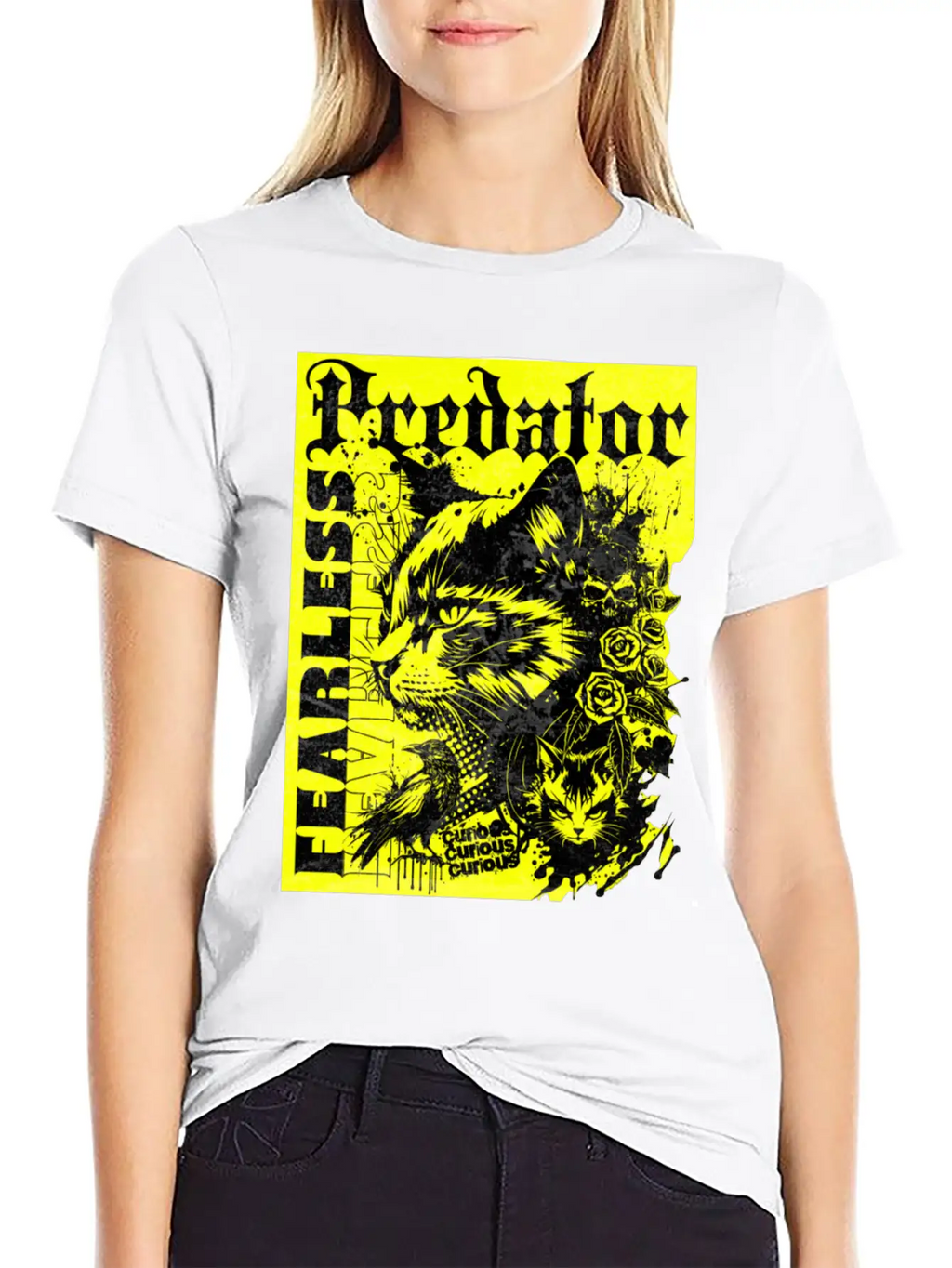 Meow Predator Fearless Cat Breathable Graphic T-Shirt – Perfect For Casual Days